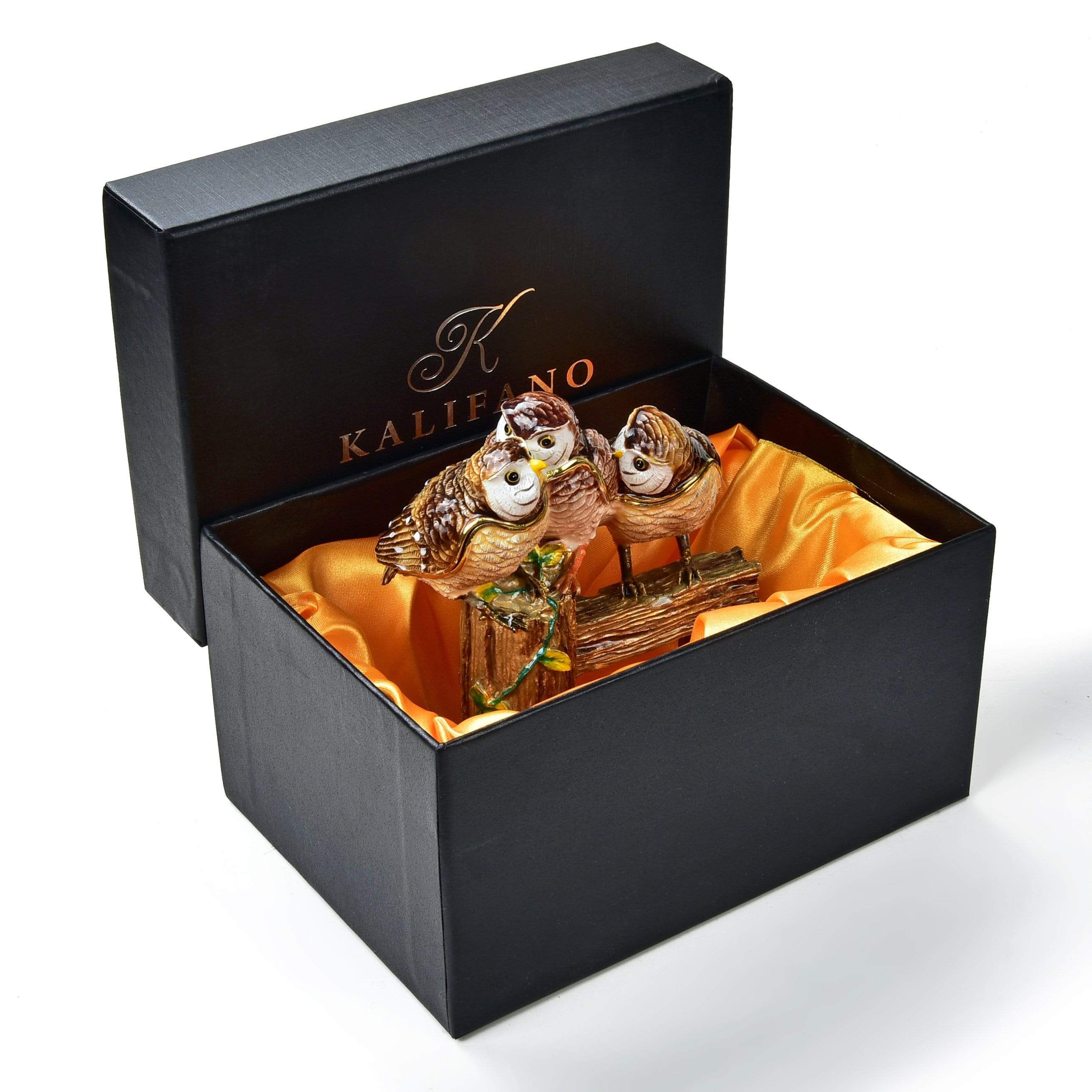 Kalifano Vanity Figurine Owl Family on Branch Figurine Keepsake Box made with Crystals SVA-088