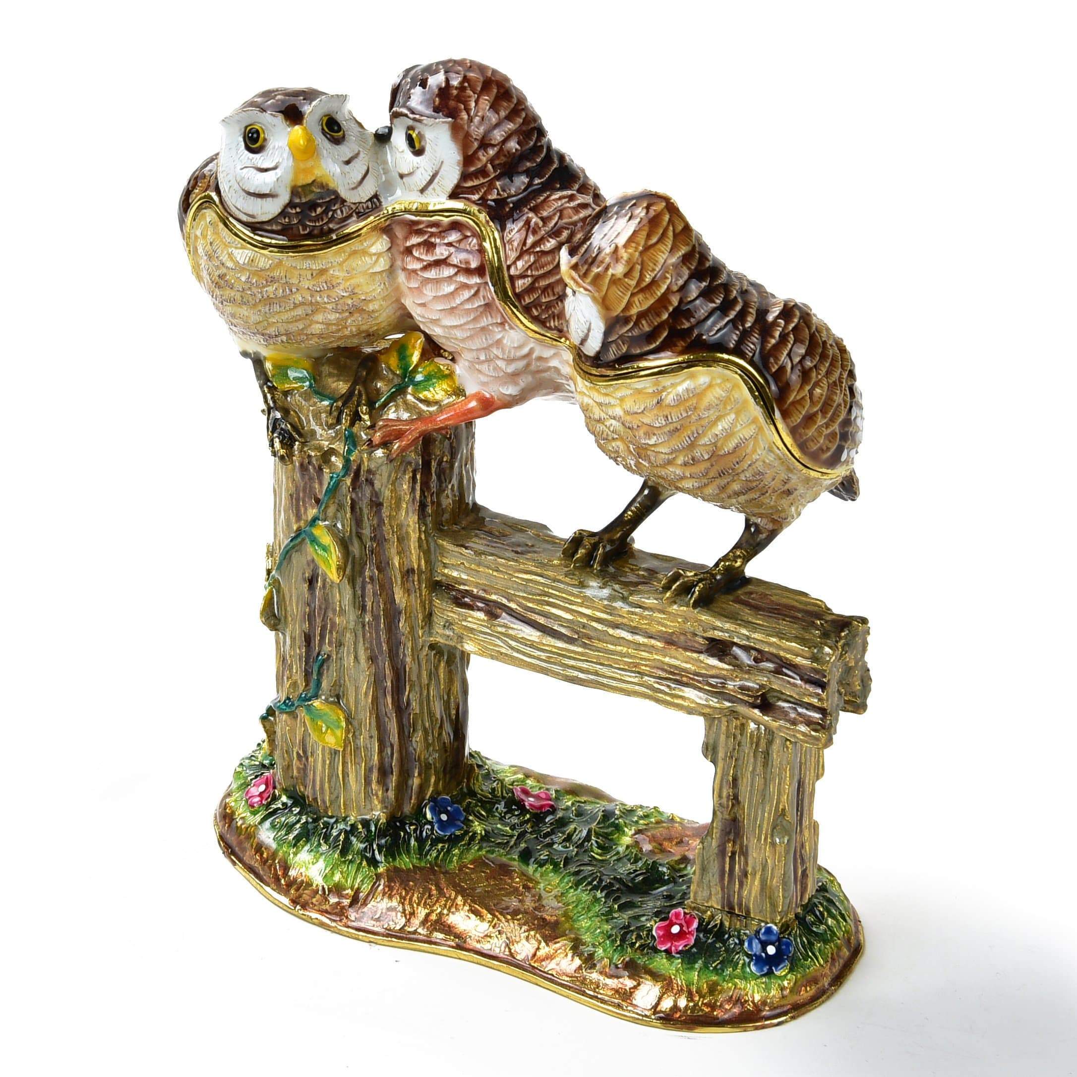 Kalifano Vanity Figurine Owl Family on Branch Figurine Keepsake Box made with Crystals SVA-088