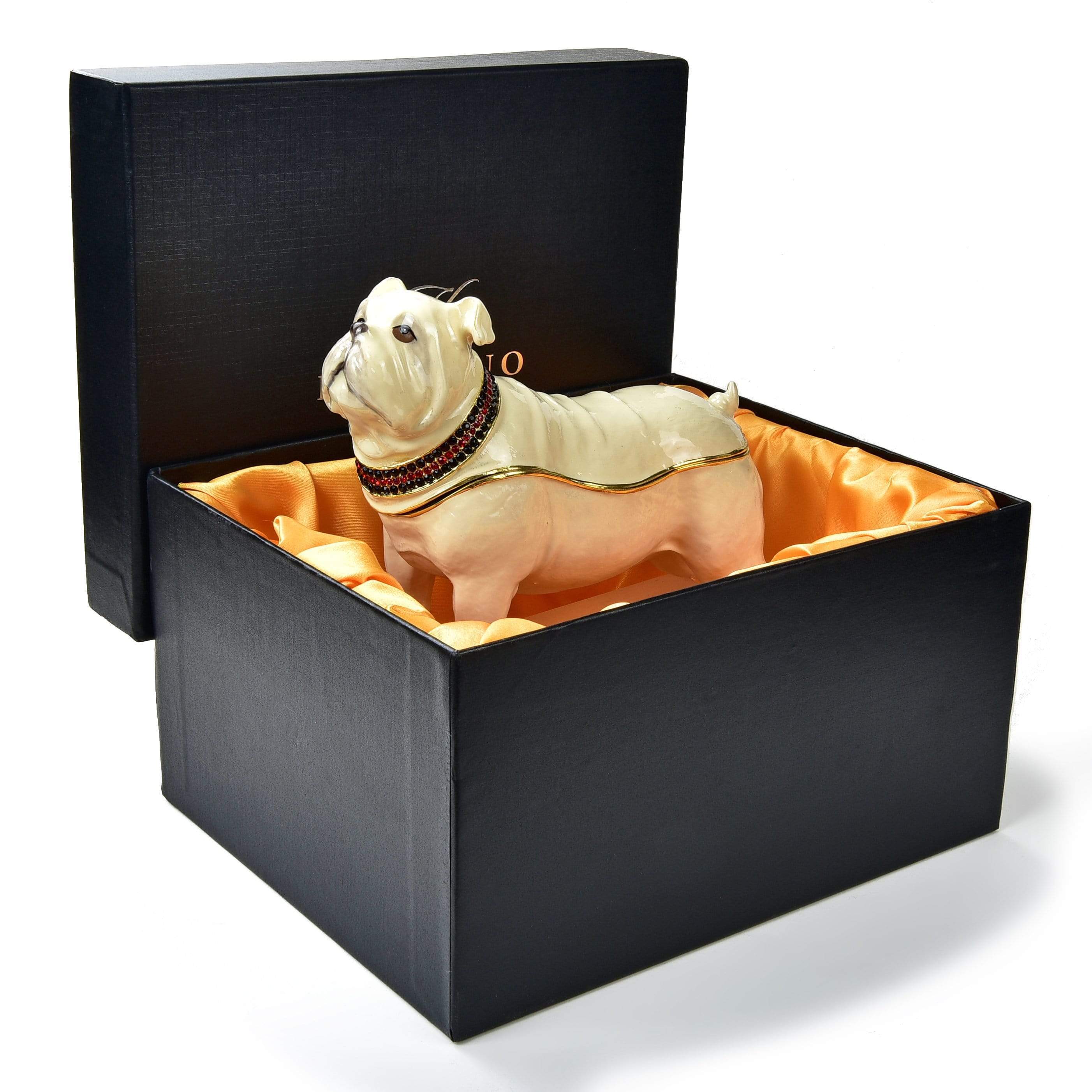 Kalifano Vanity Figurine White Bulldog Figurine Keepsake Box made with Crystals SVA-093