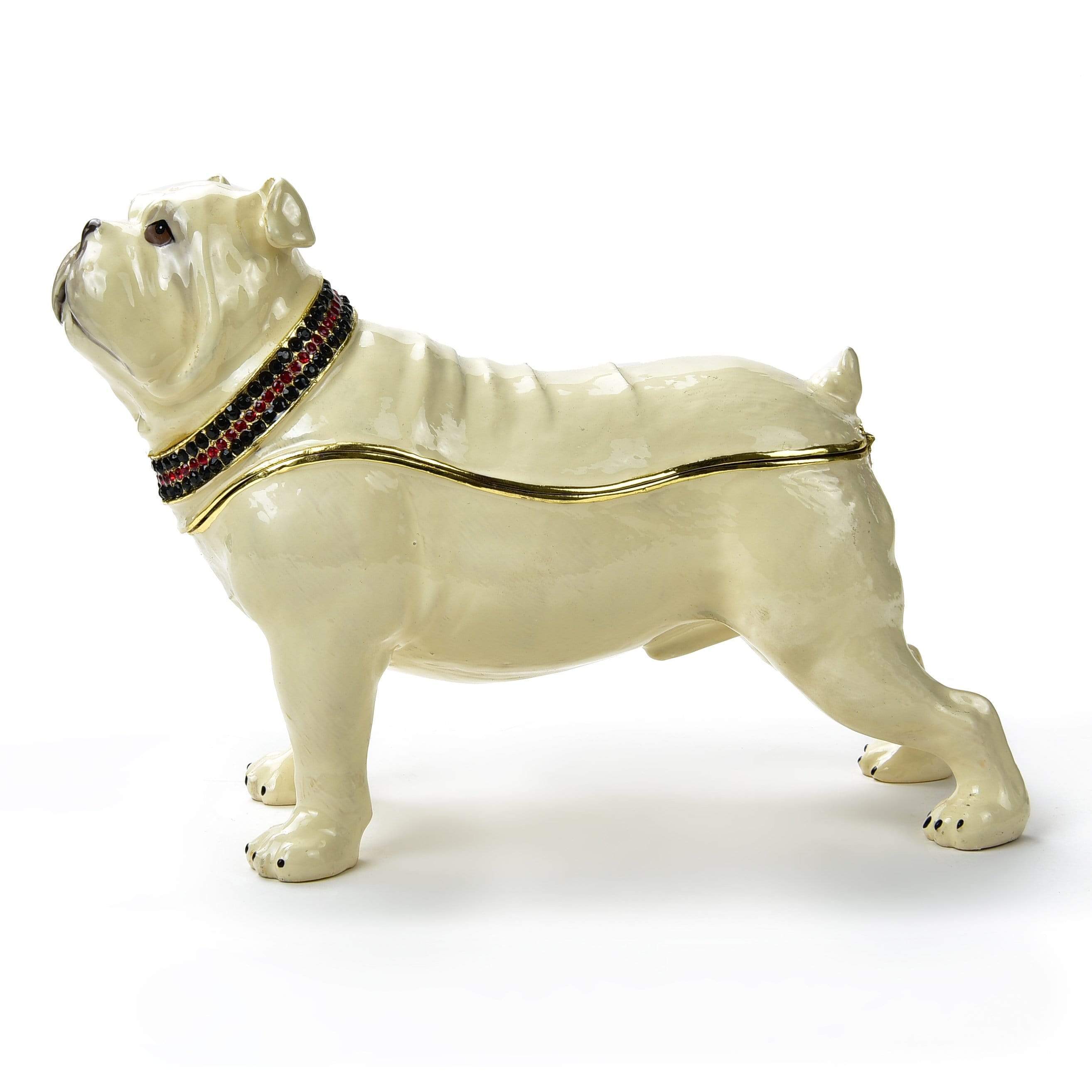 Kalifano Vanity Figurine White Bulldog Figurine Keepsake Box made with Crystals SVA-093