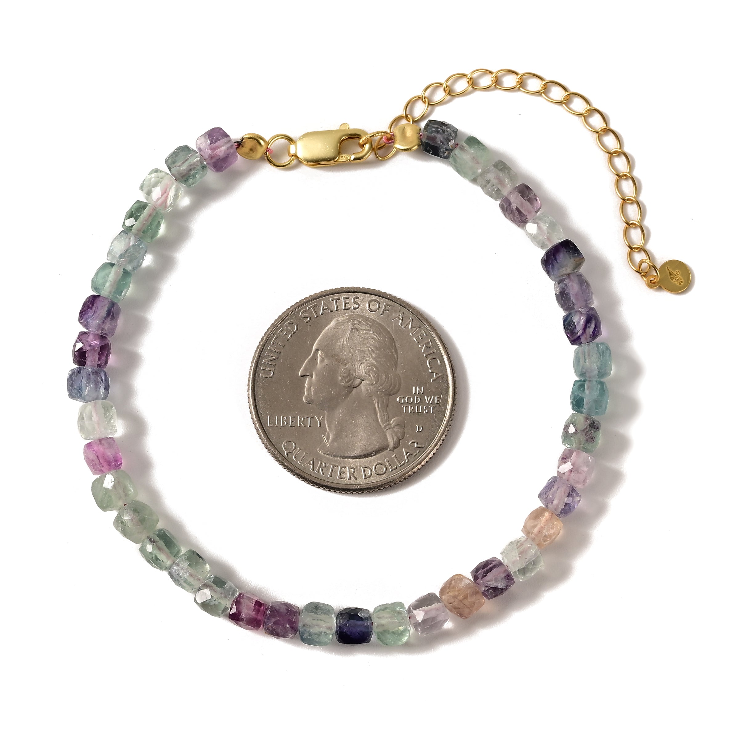 Natural Fluorite Faceted 4mm Barrel Bracelet with Sterling Silver Extender