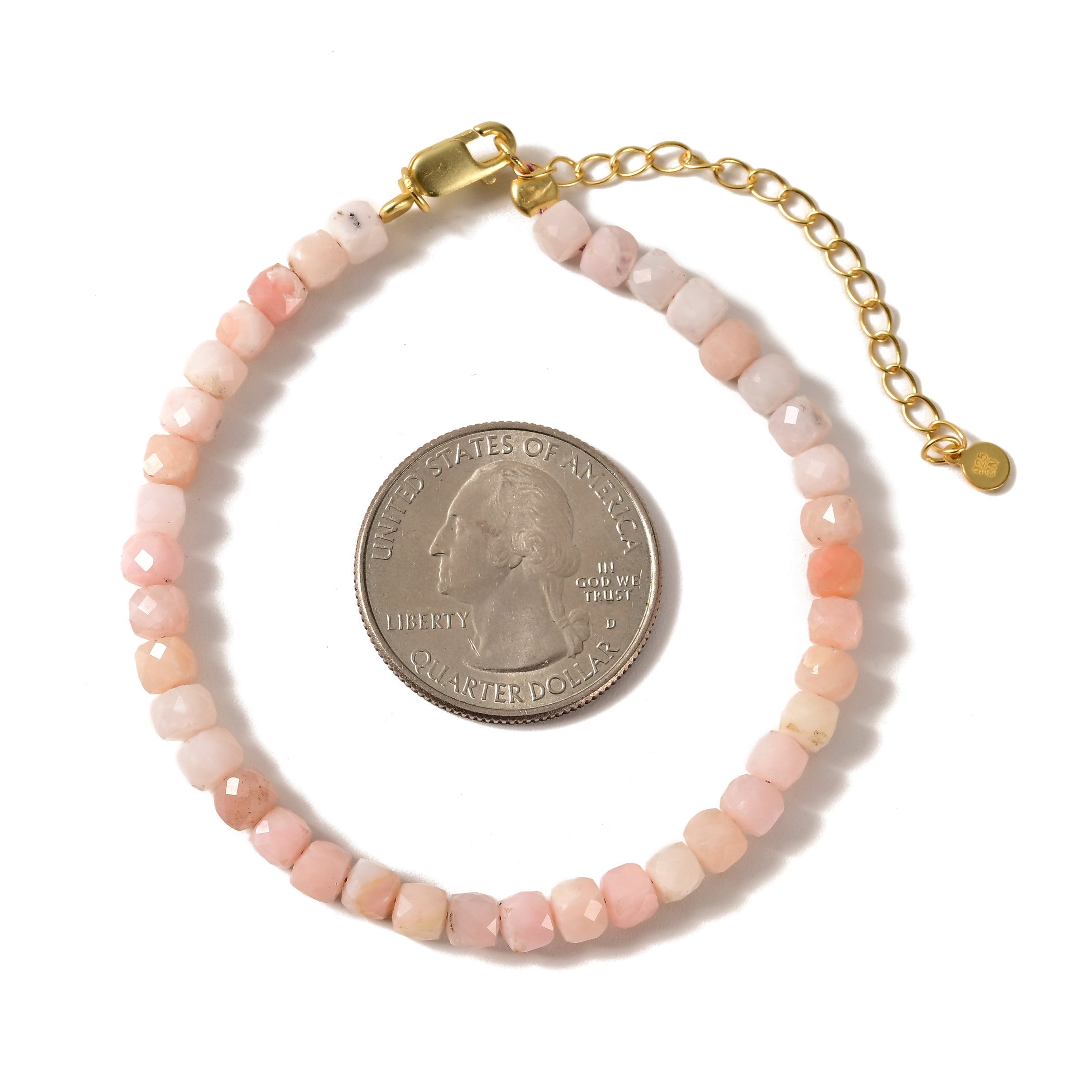 Natural Pink Opal Faceted 4mm Barrel Bracelet with Sterling Silver Extender