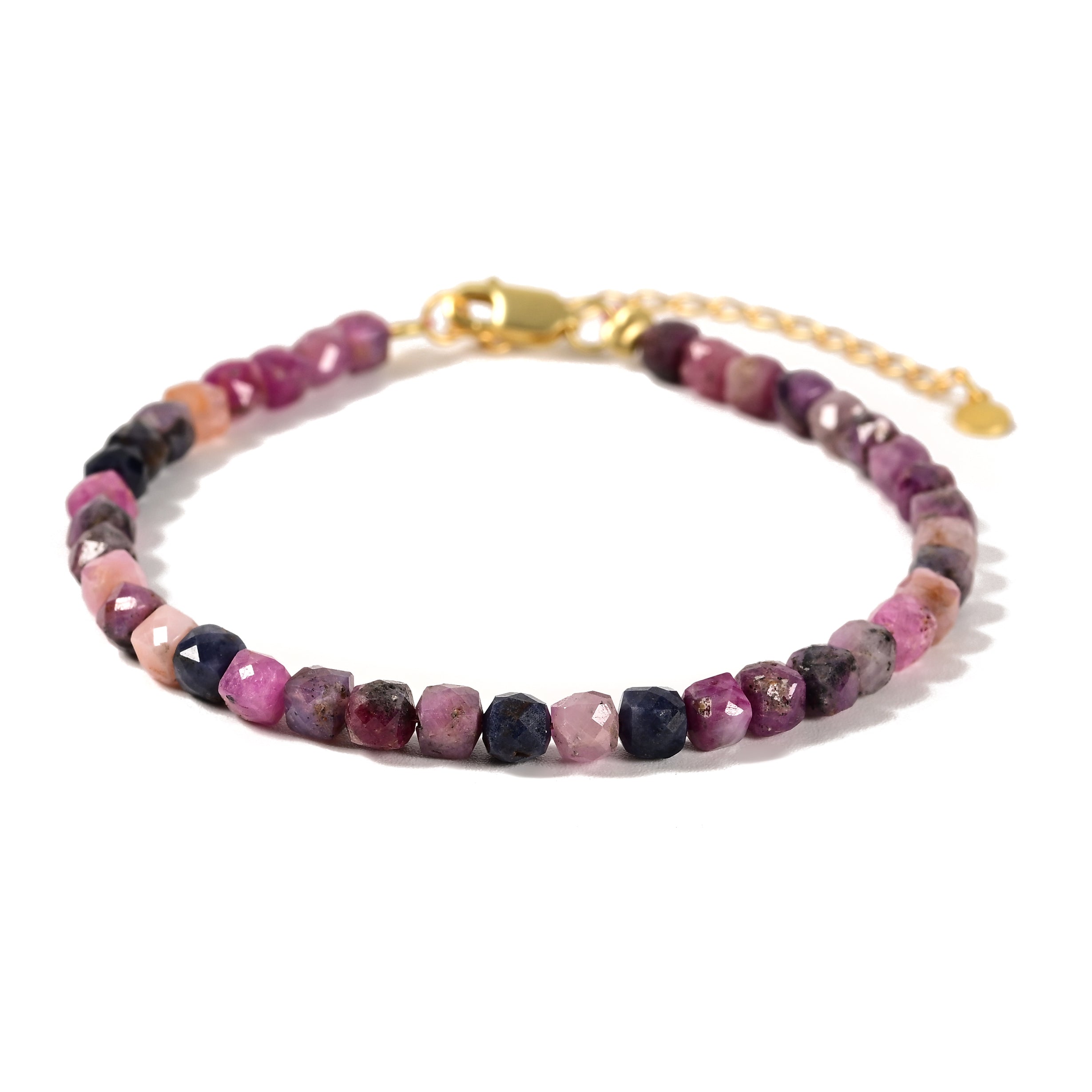 Natural Ruby Sapphire Faceted 4mm Barrel Bracelet with Sterling Silver Extender