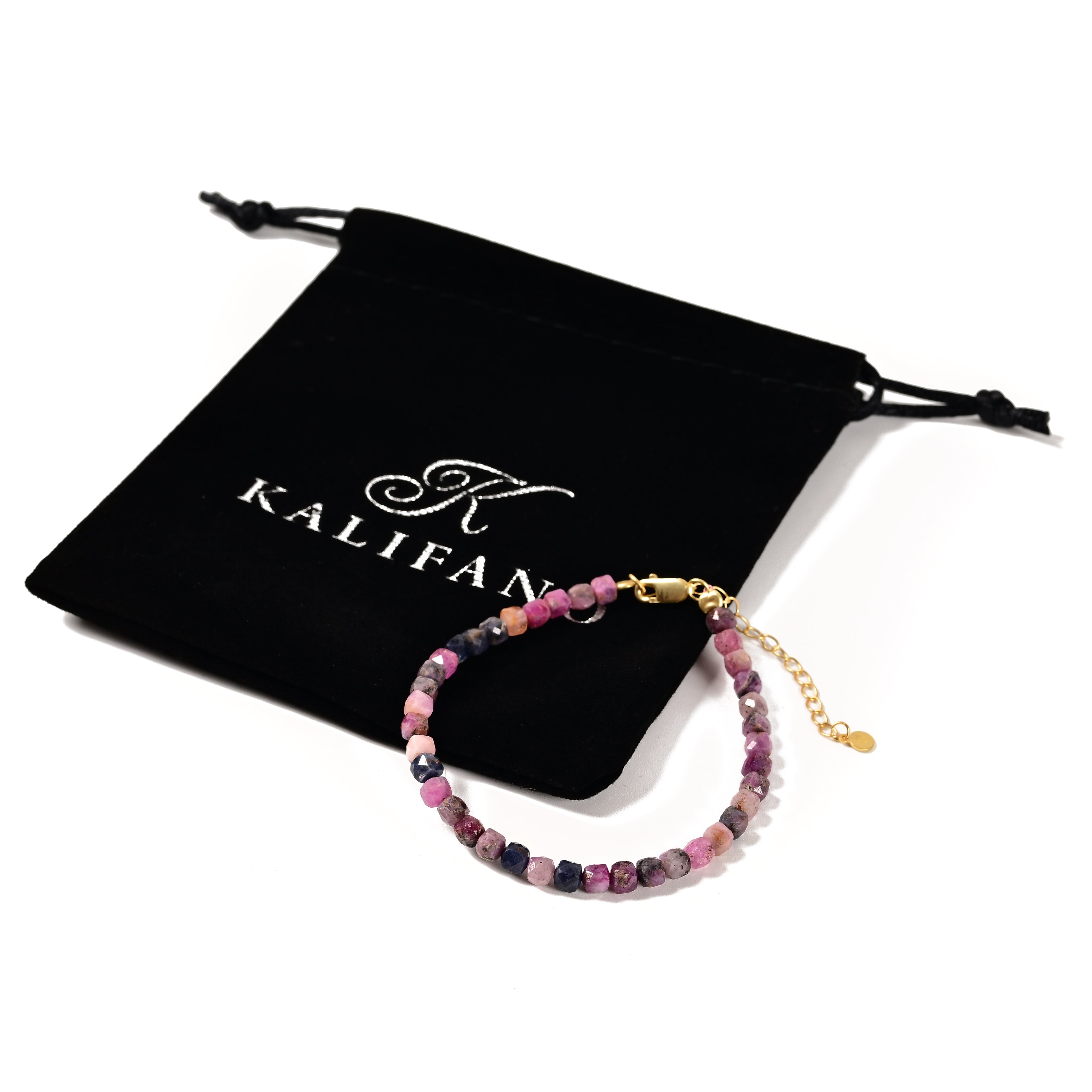 Natural Ruby Sapphire Faceted 4mm Barrel Bracelet with Sterling Silver Extender