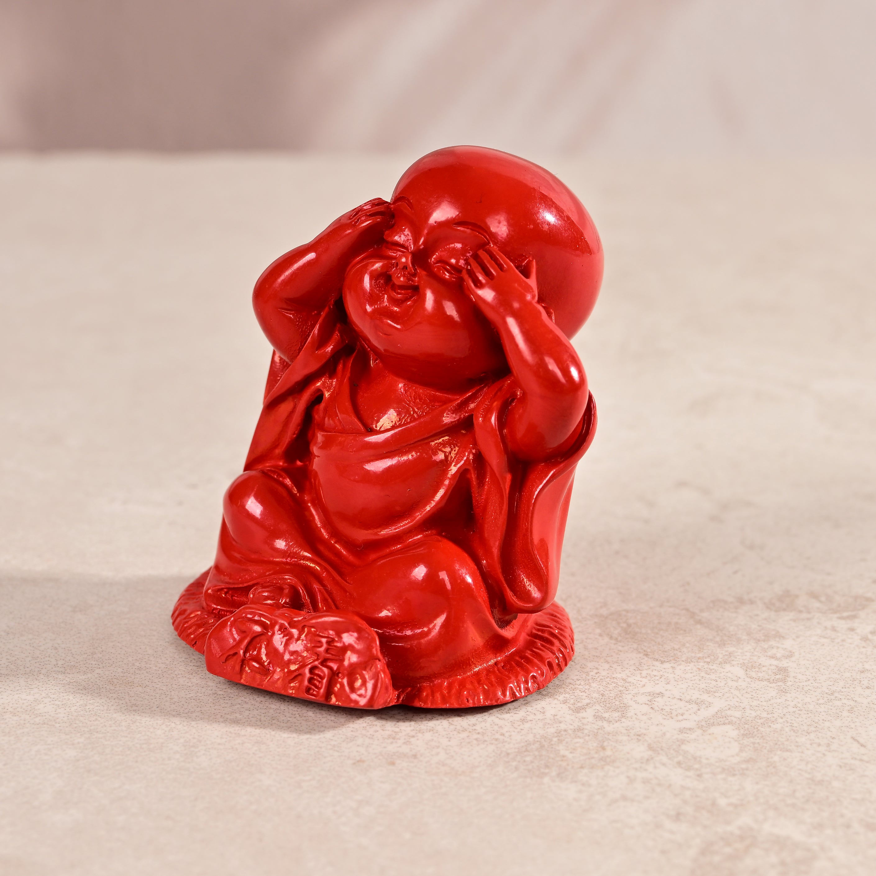 See No Evil Buddha Cinnabar Carving