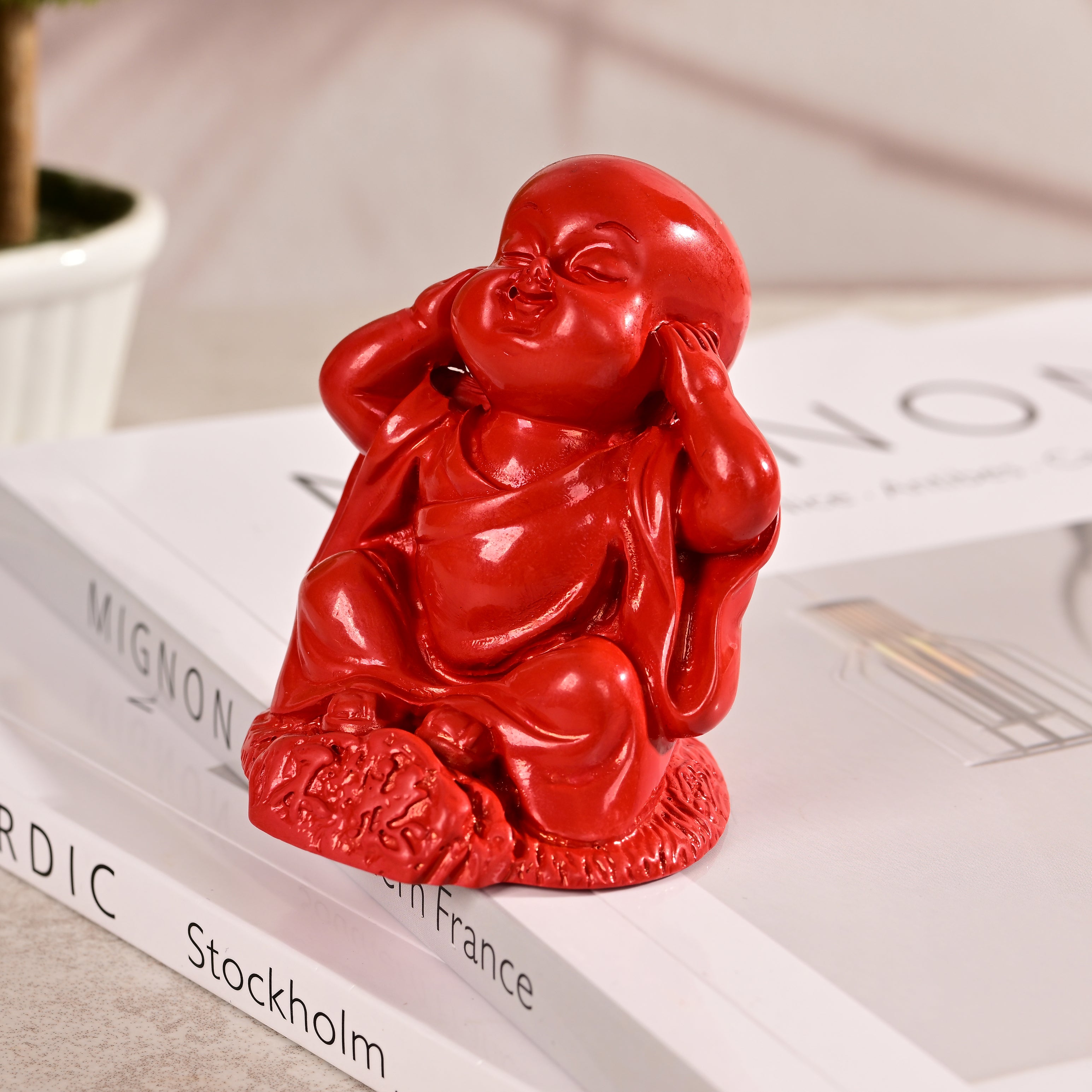 Hear No Evil Cinnabar Buddha Carving