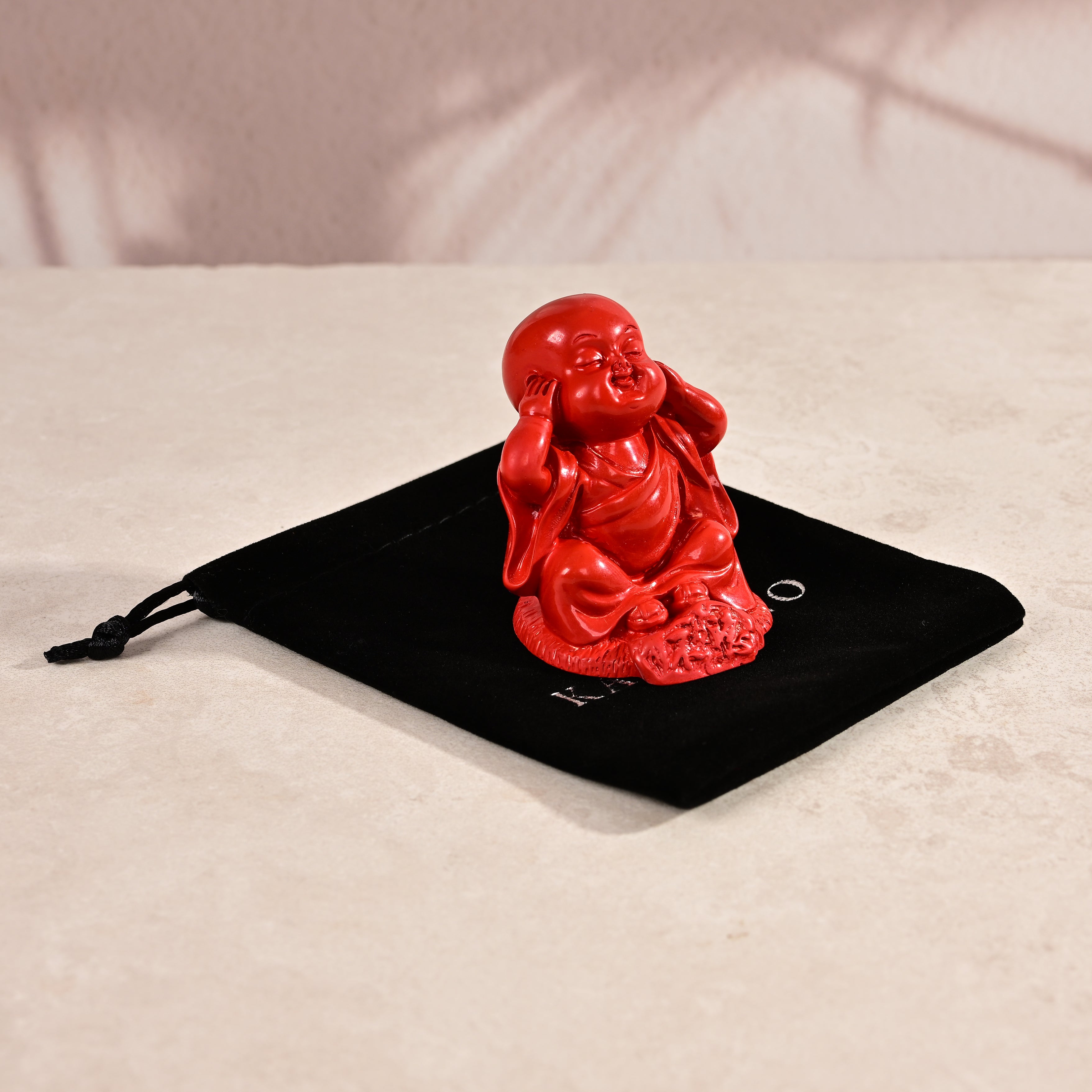 Hear No Evil Cinnabar Buddha Carving