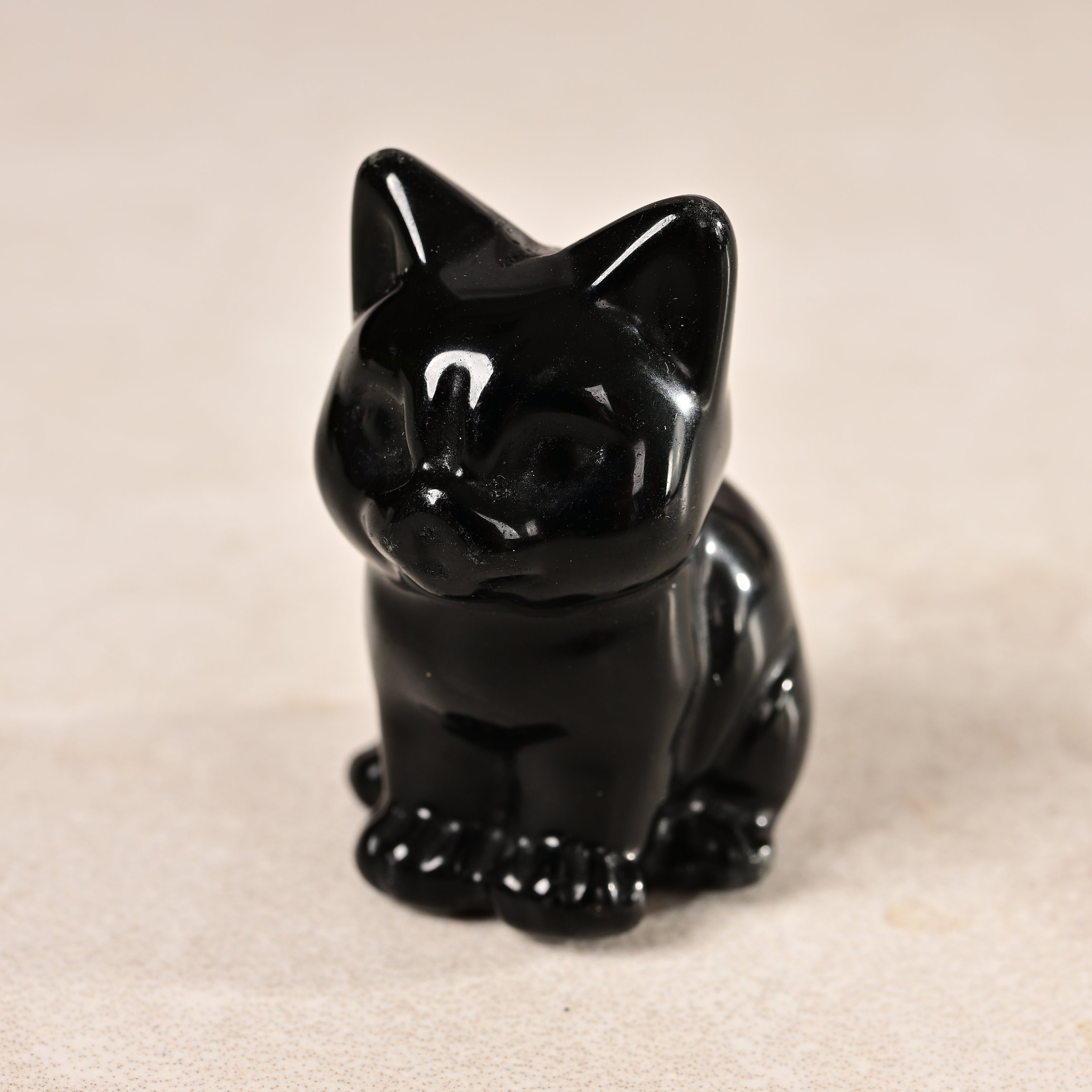 1.5" Obsidian Cat Natural Gemstone Carving