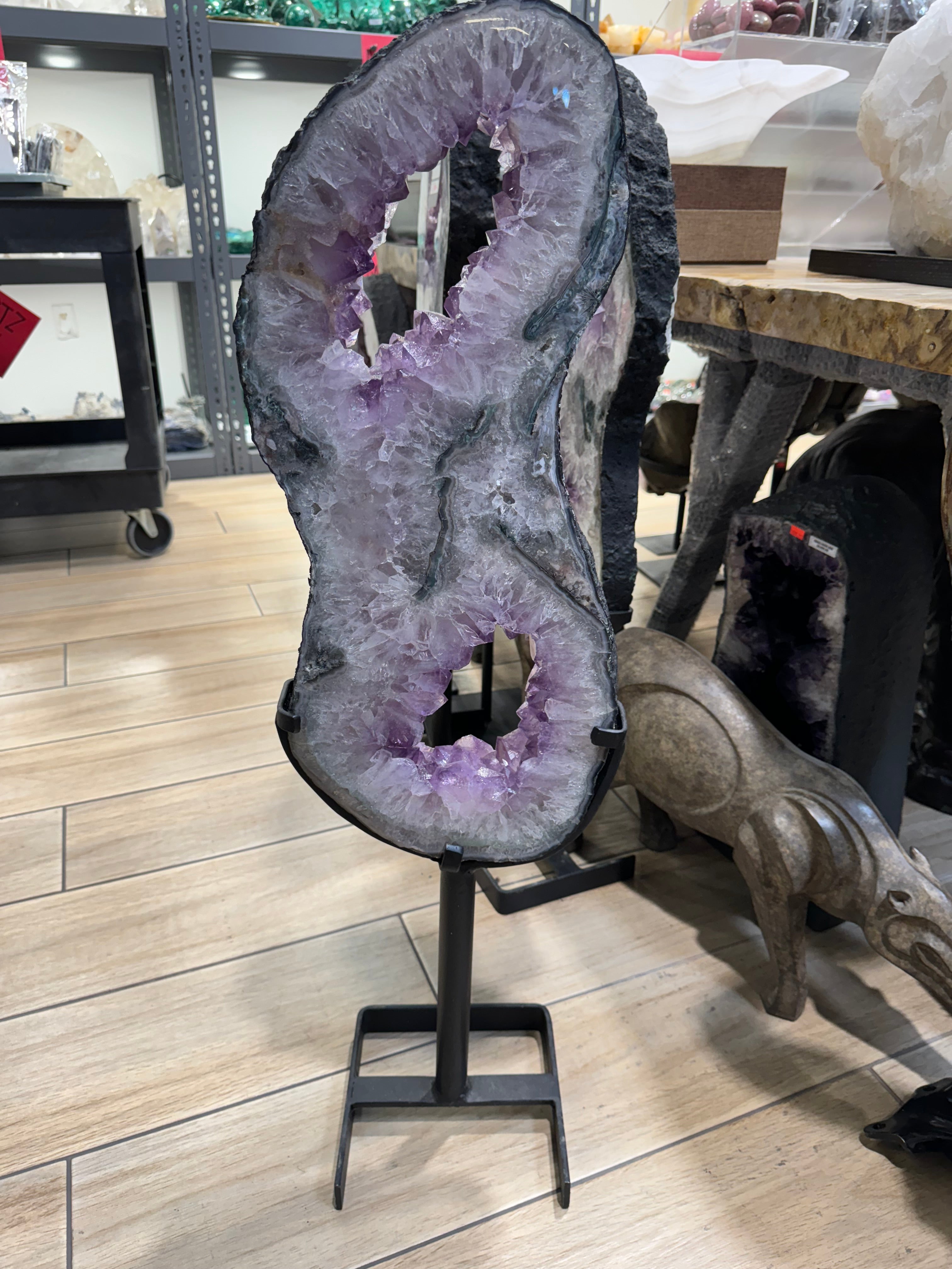 Amethyst Geode Slice Ring from Brazil on Custom Stand- 37" / 37 lbs