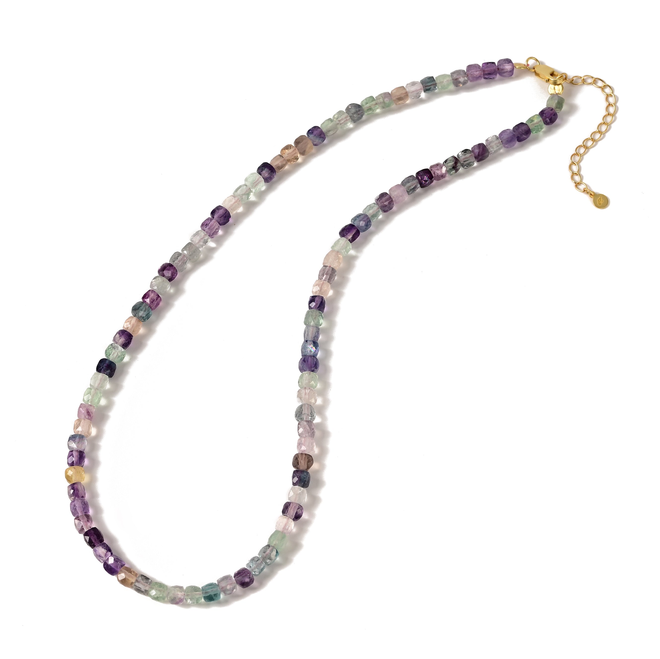 Natural Fluorite Faceted 4mm Barrel 16in Necklace with Sterling Silver Extender