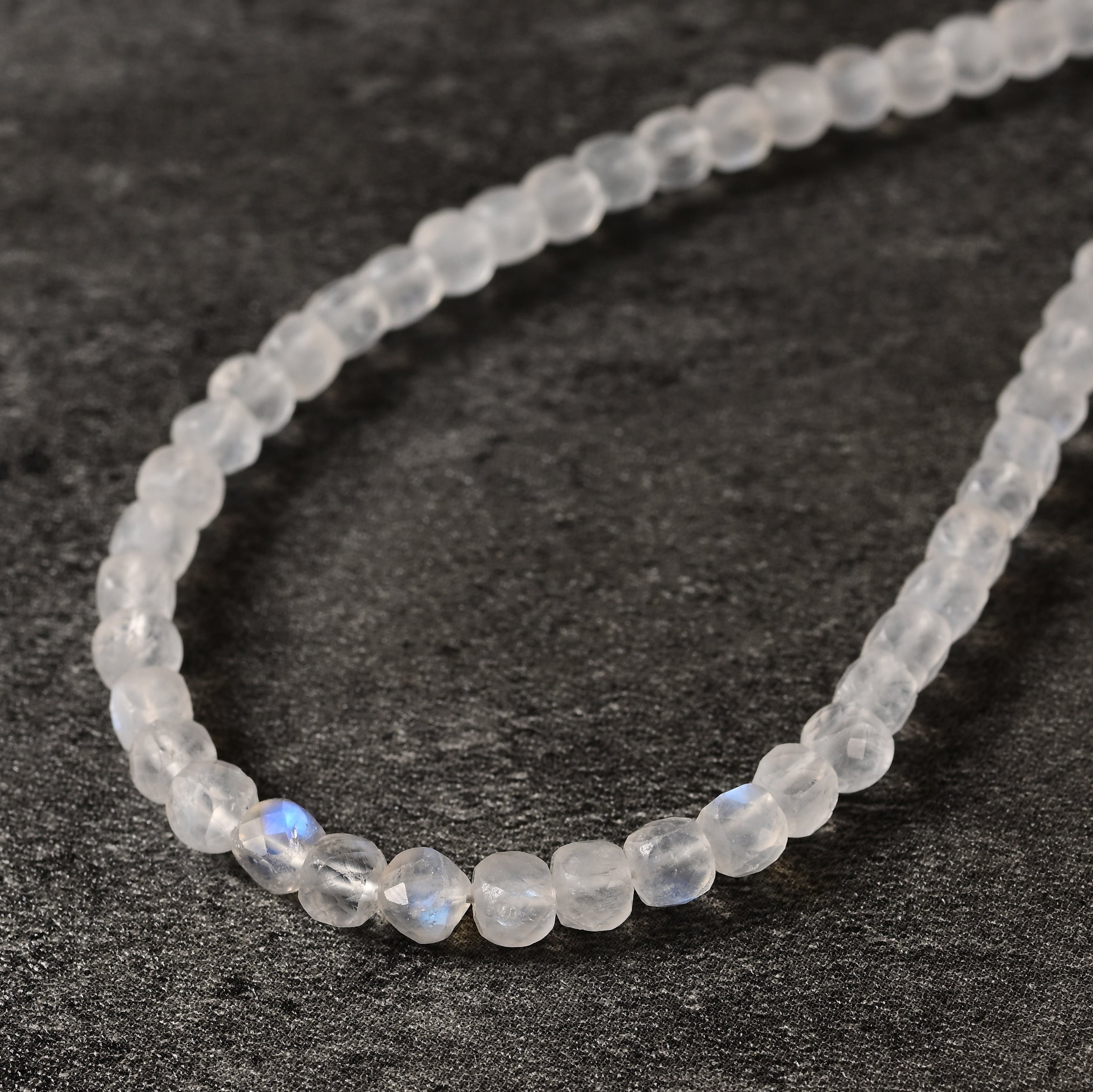 Moonstone Faceted 4mm Barrel 16in Necklace with Sterling Silver Extender