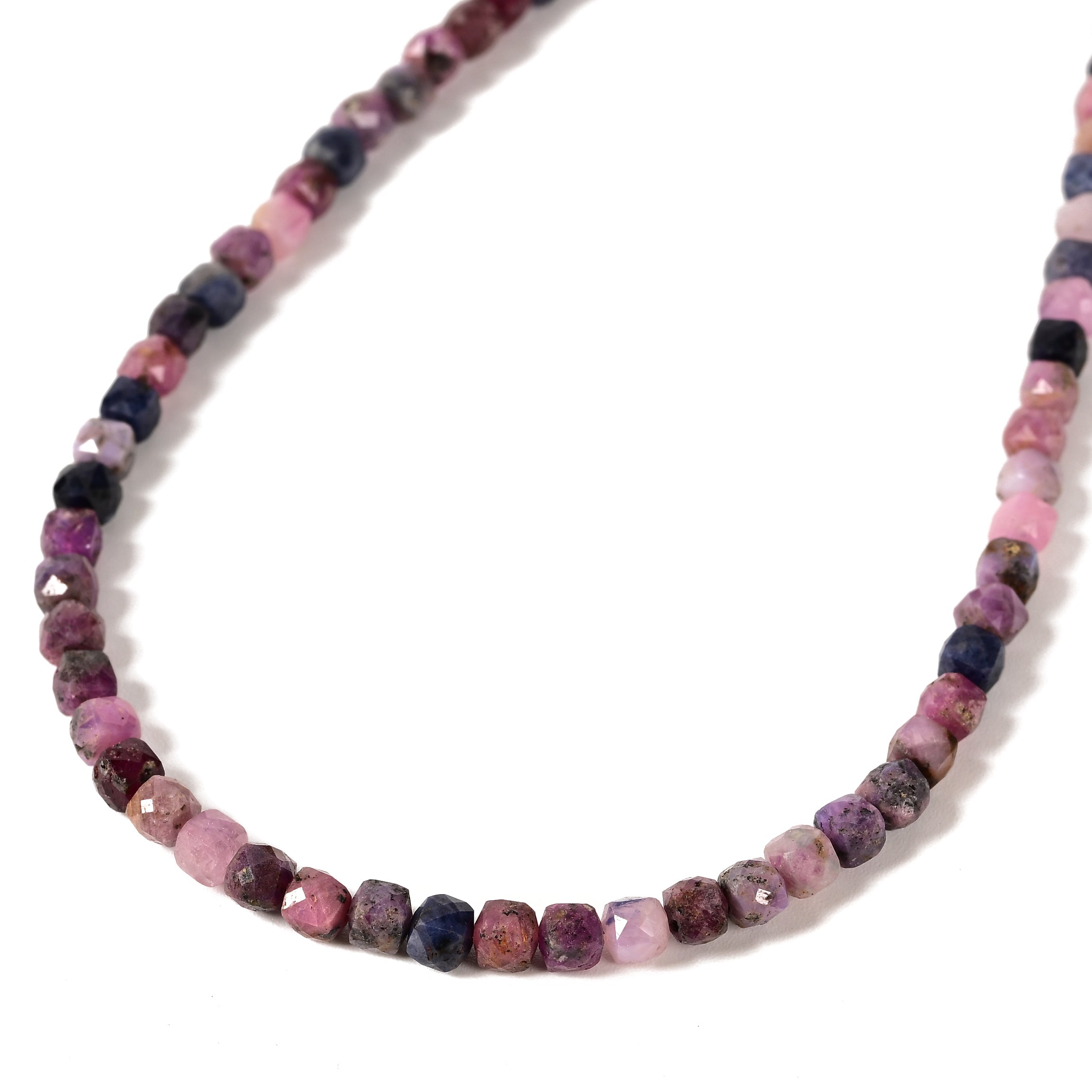 Natural Ruby Sapphire Faceted 4mm Barrel 16in Necklace with Sterling Silver Extender