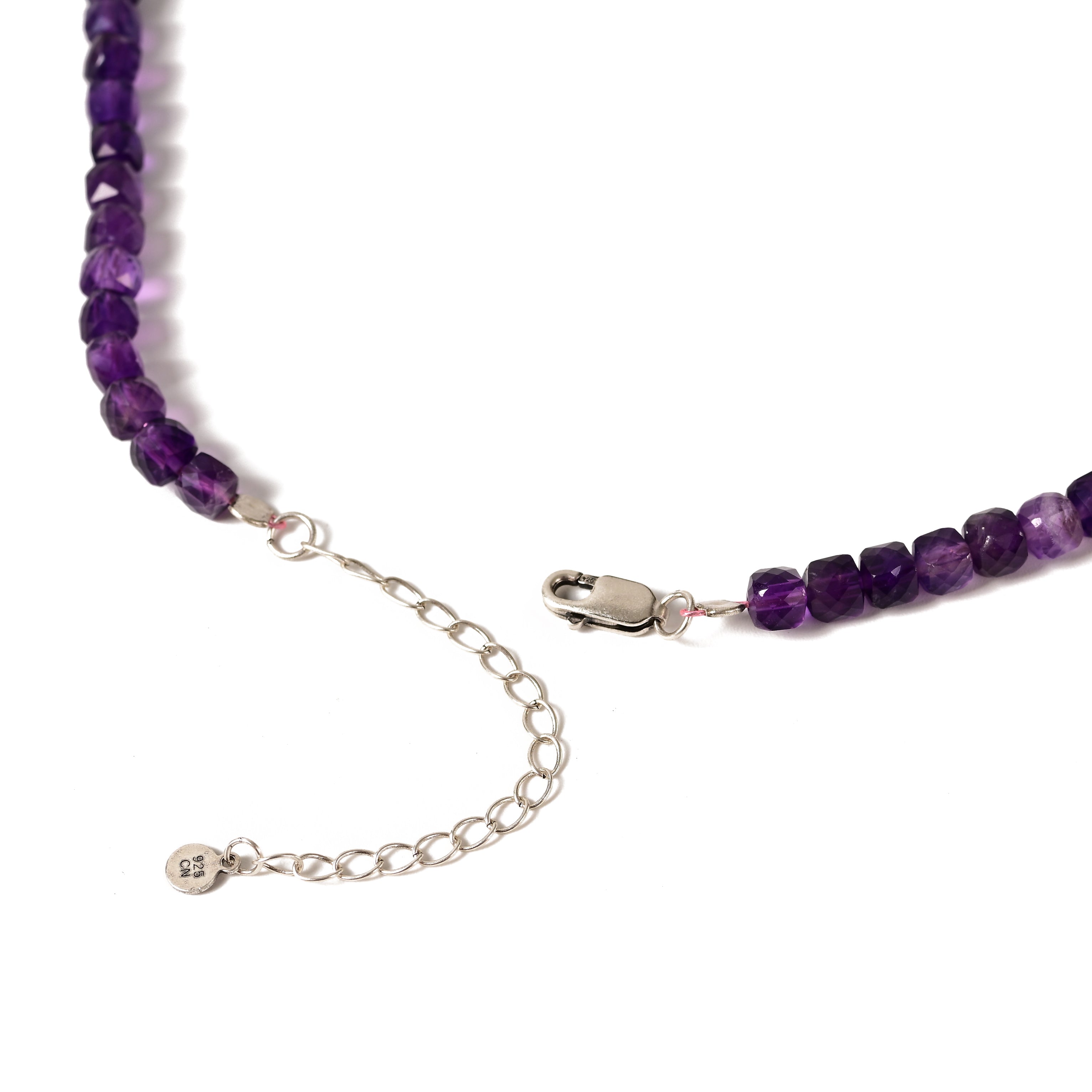 Natural Amethyst Faceted 4mm Barrel 16in Necklace with Sterling Silver Extender