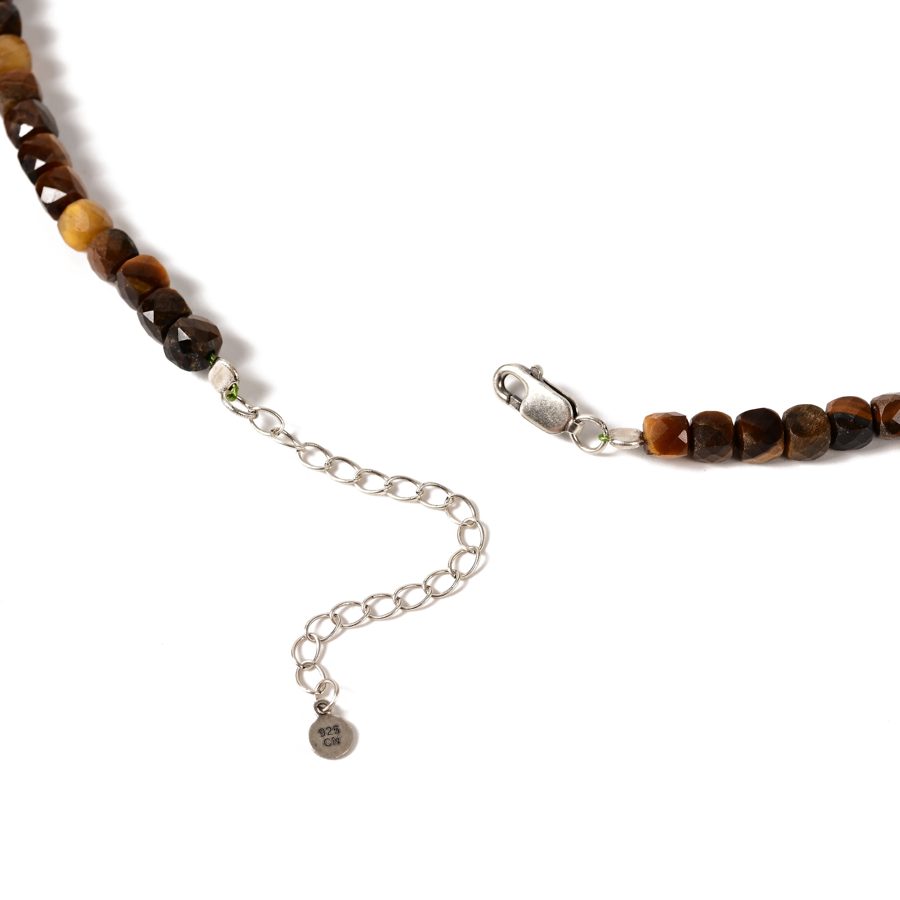 Natural Tiger Eye Faceted 4mm Barrel 16in Necklace with Sterling Silver Extender