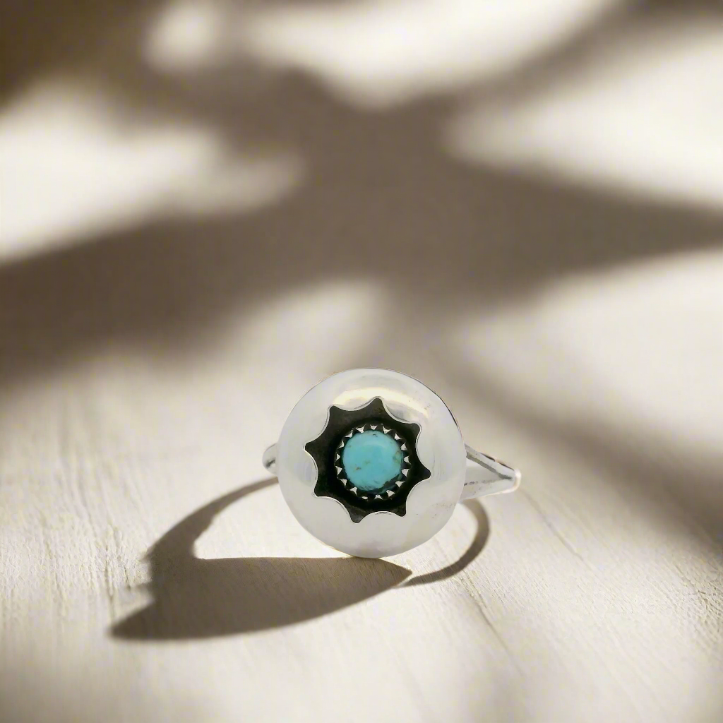 Janice Spencer Kingman Turquoise Navajo USA Native American Made 925 Sterling Silver Ring