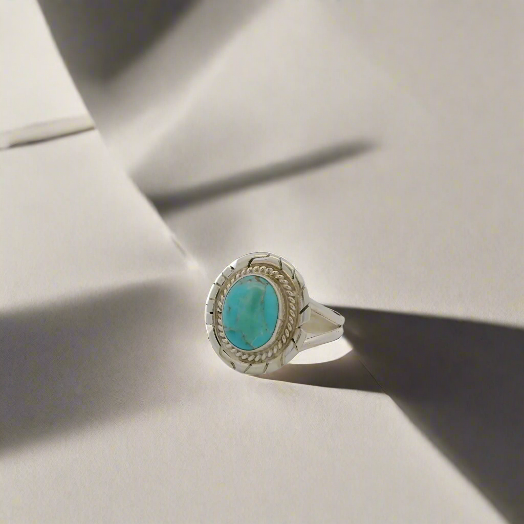 Peggy Skeets Kingman Turquoise Navajo USA Native American Made 925 Sterling Silver Ring