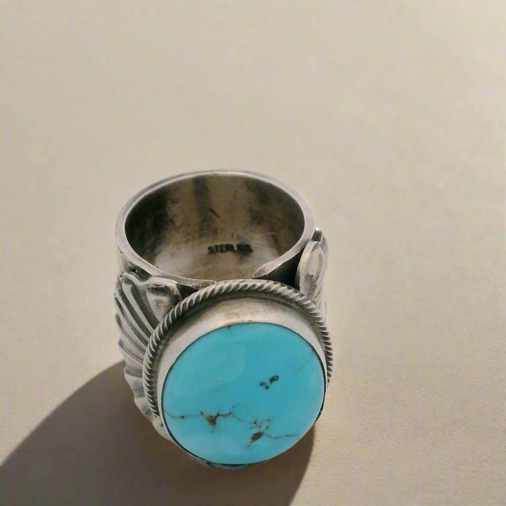 Tillie Jon Kingman Turquoise Navajo USA Native American Made 925 Sterling Silver Ring