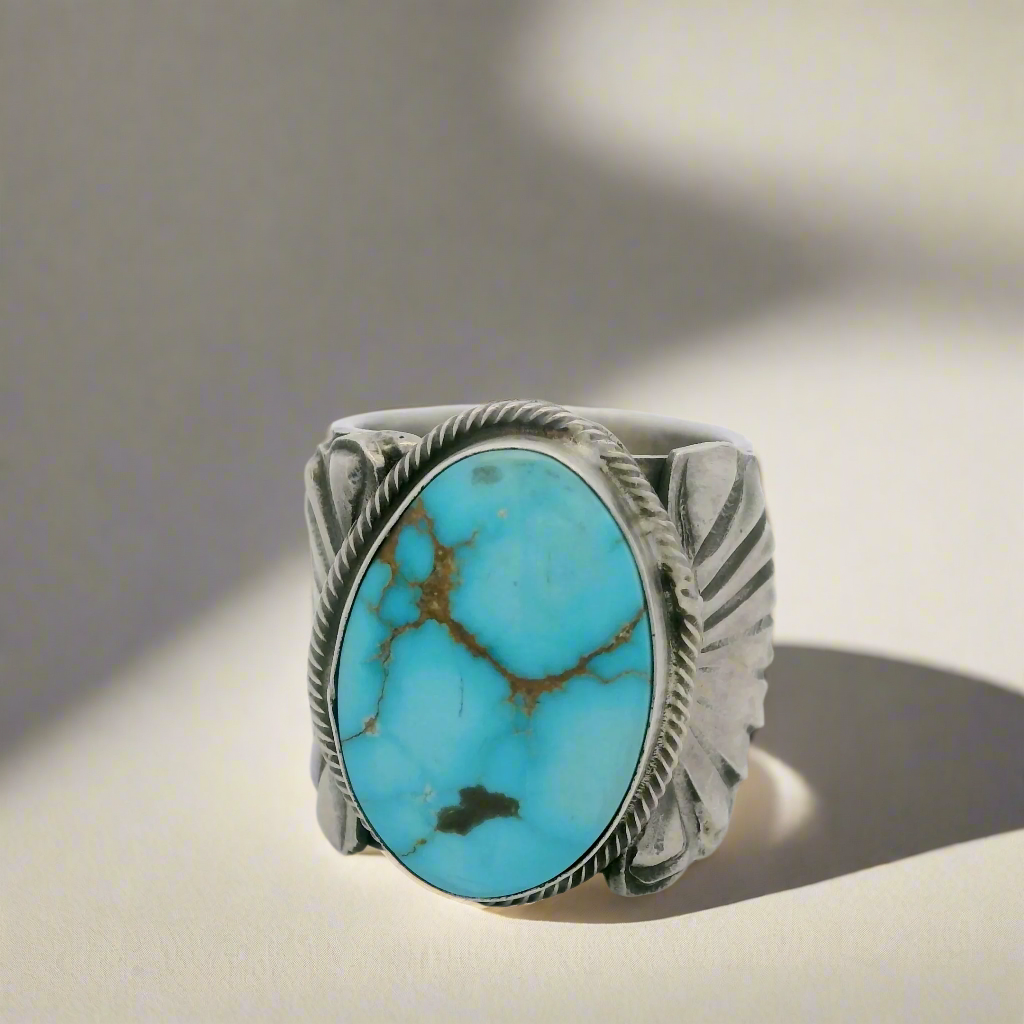 Tillie Jon Kingman Turquoise Navajo USA Native American Made 925 Sterling Silver Ring