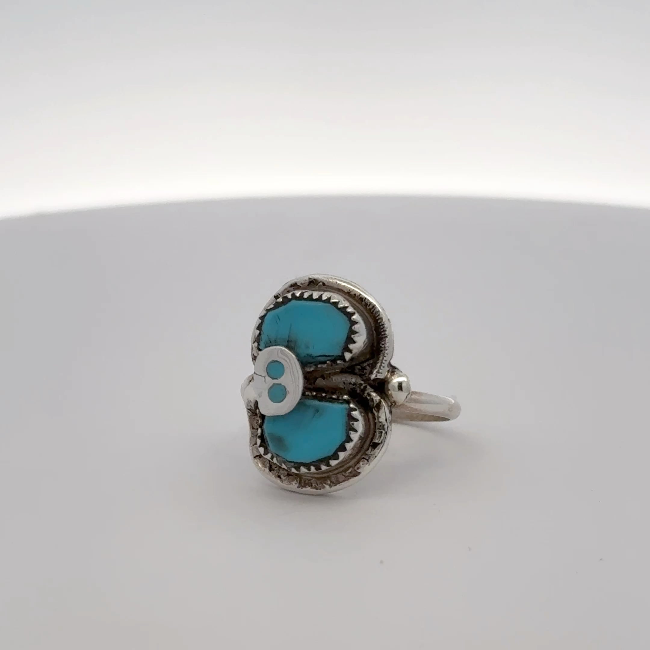 Effie Calavaza Kingman Turquoise Snake Zuni USA Native American Made 925 Sterling Silver Ring