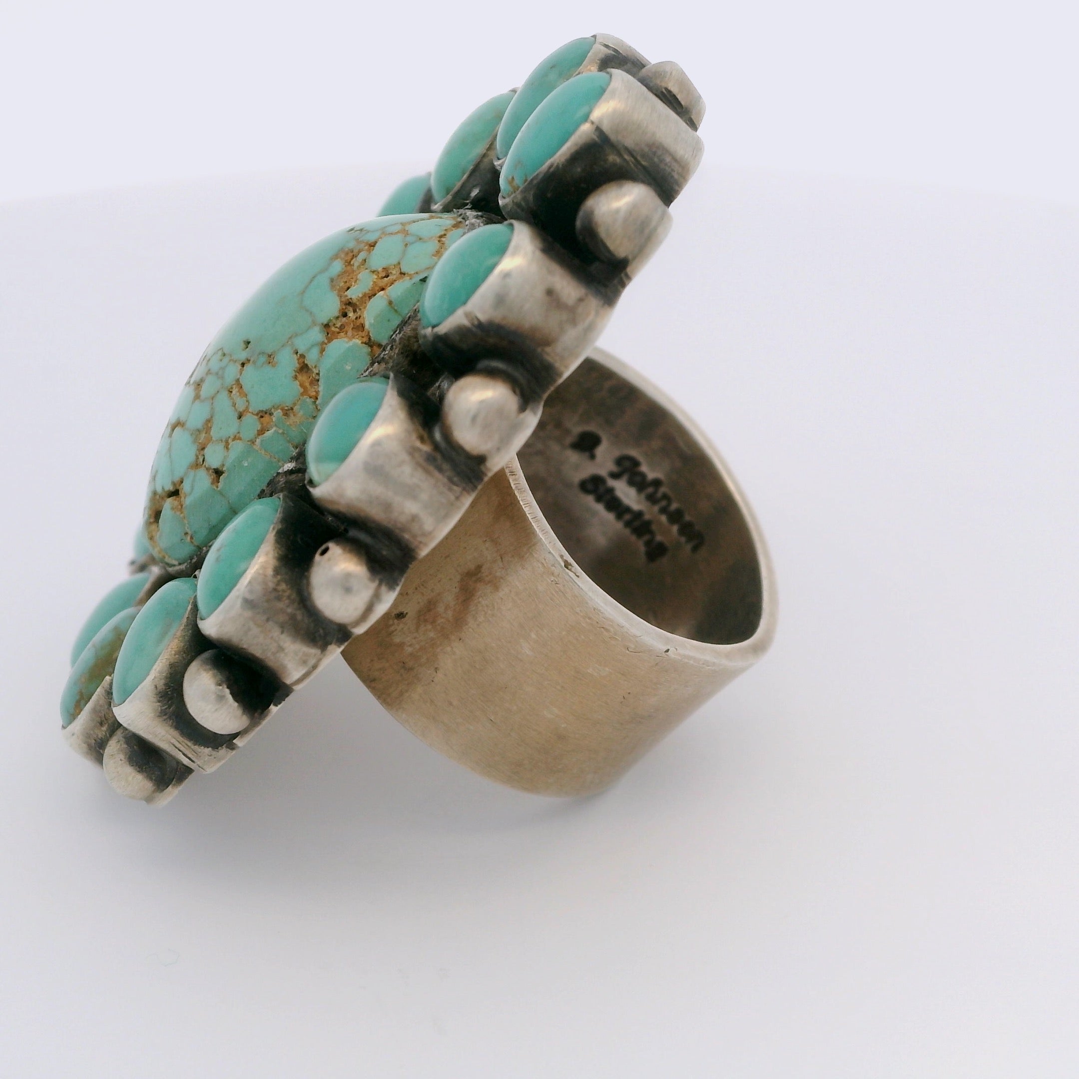 Bobby Jonson Royston Turquoise Navajo USA Native American Made 925 Sterling Silver Ring