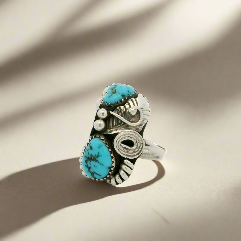 Caroline Nez Turquoise Navajo USA Native American Made 925 Sterling Silver Ring