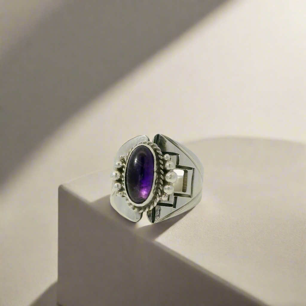 Amethyst Navajo USA Native American Made 925 Sterling Silver Ring