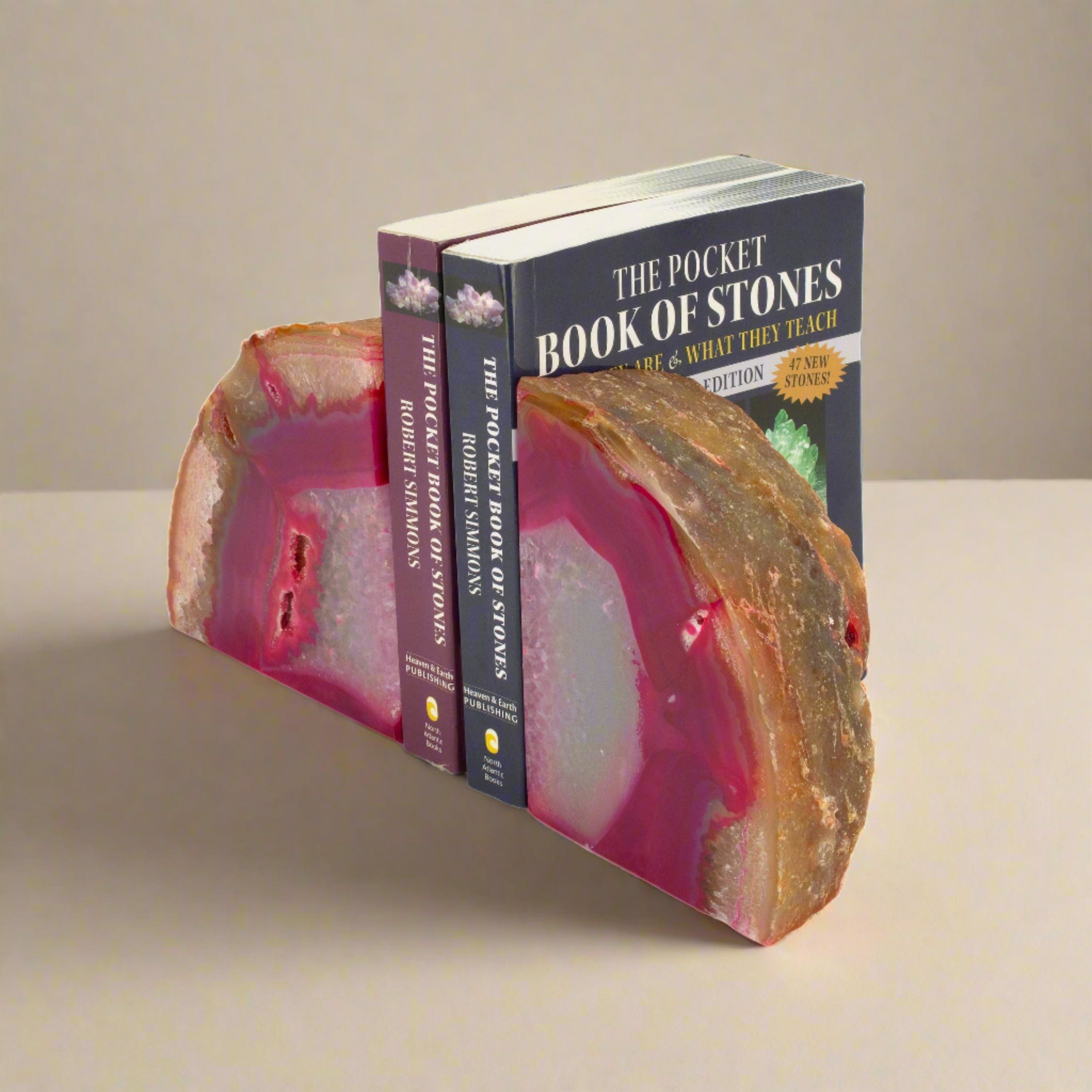 KALIFANO Agate Large Pink Agate Geode Bookend Set BAB400-PK