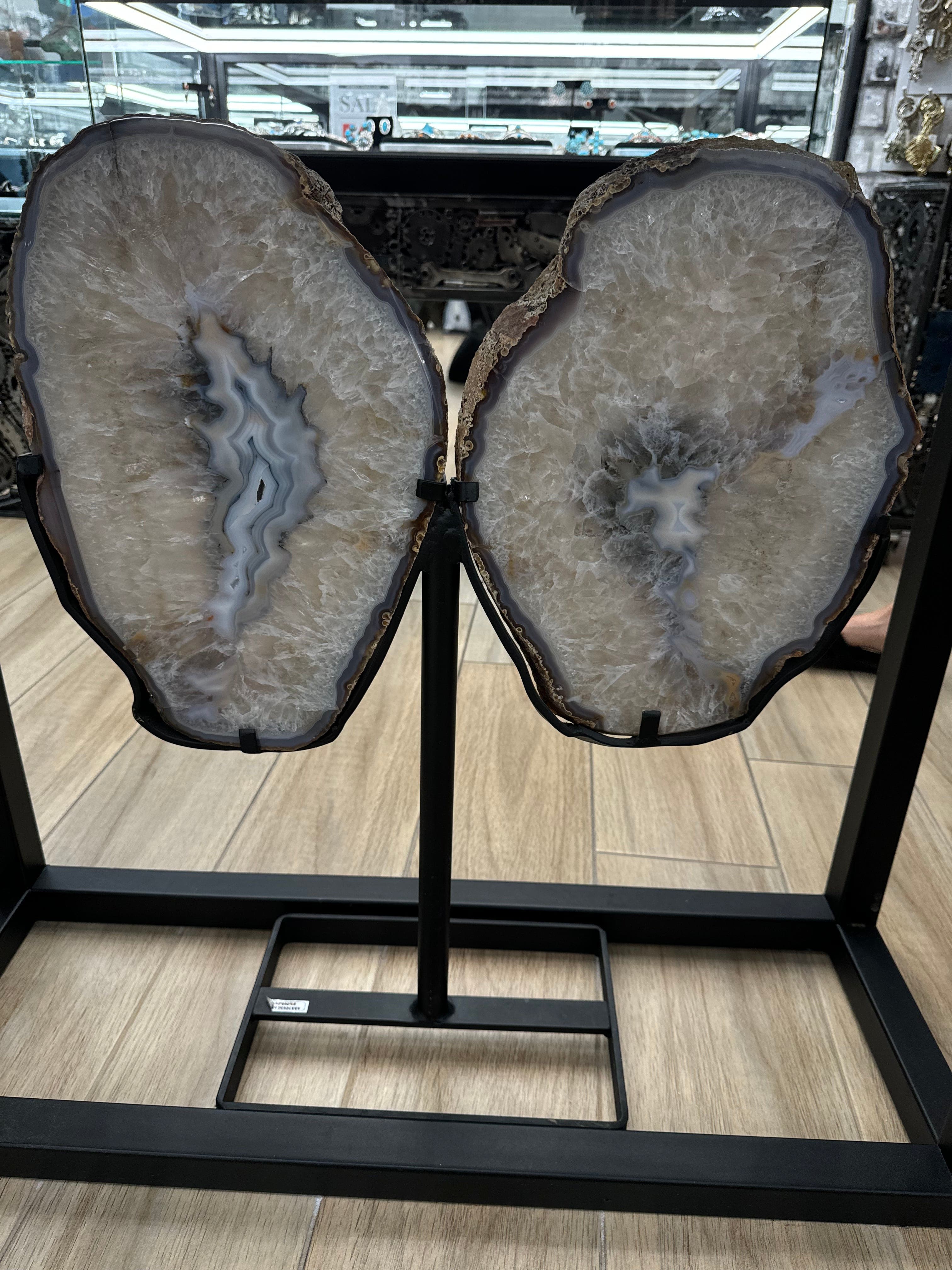 Kalifano Agate Natural Brazilian Agate & Quartz Slice Wings on Custom Stand - 27" / 33 lbs BAS6000.005