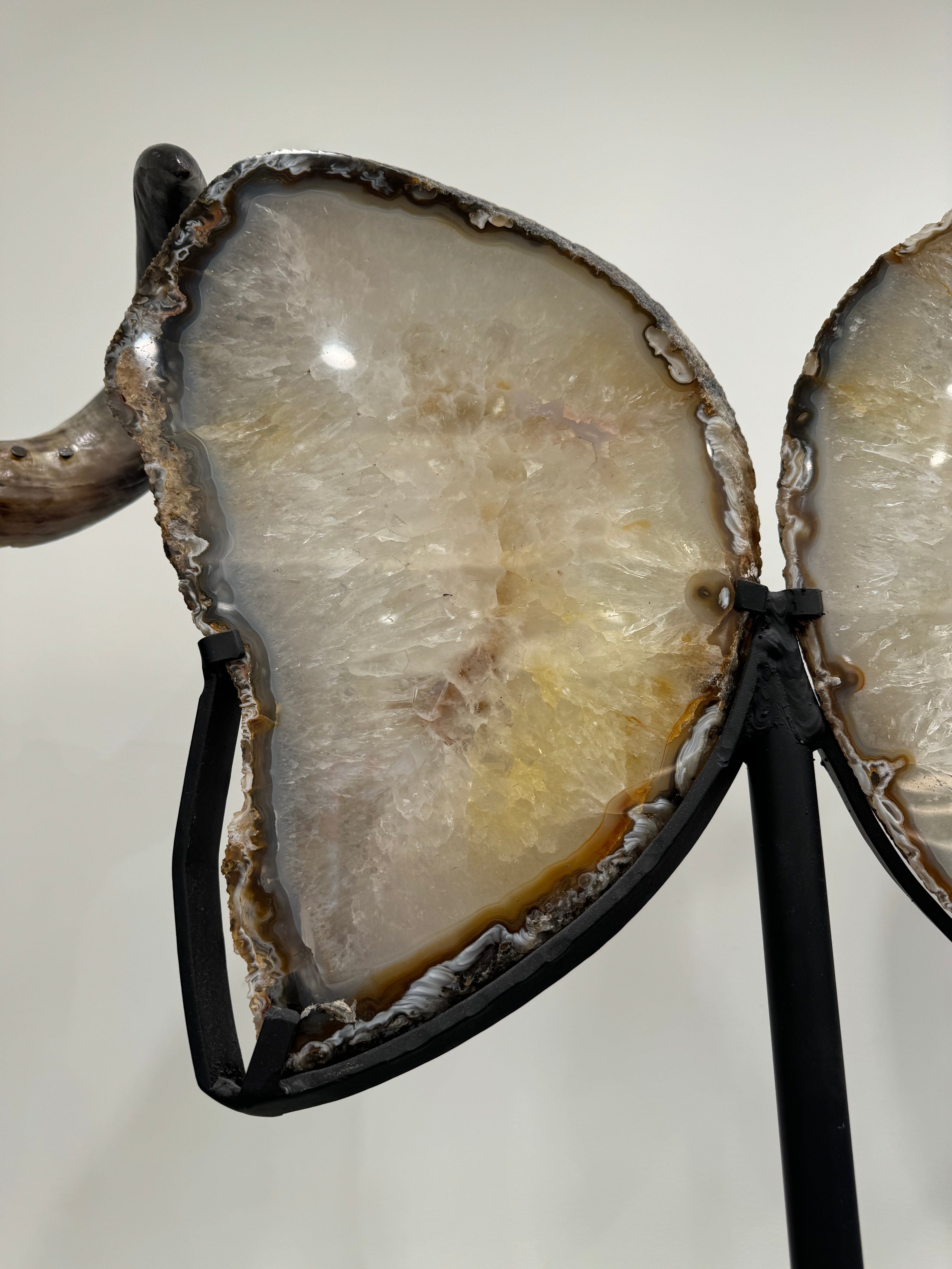 Kalifano Agate Natural Brazilian Agate & Quartz Slice Wings on Custom Stand - 28" / 33 lbs BAS5800.002