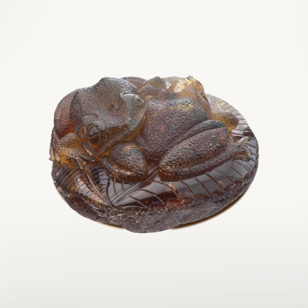 Kalifano Amber AMB3900.008 - Hand Carved Samora Amber Twin Frog - Mexico AMB3900.008