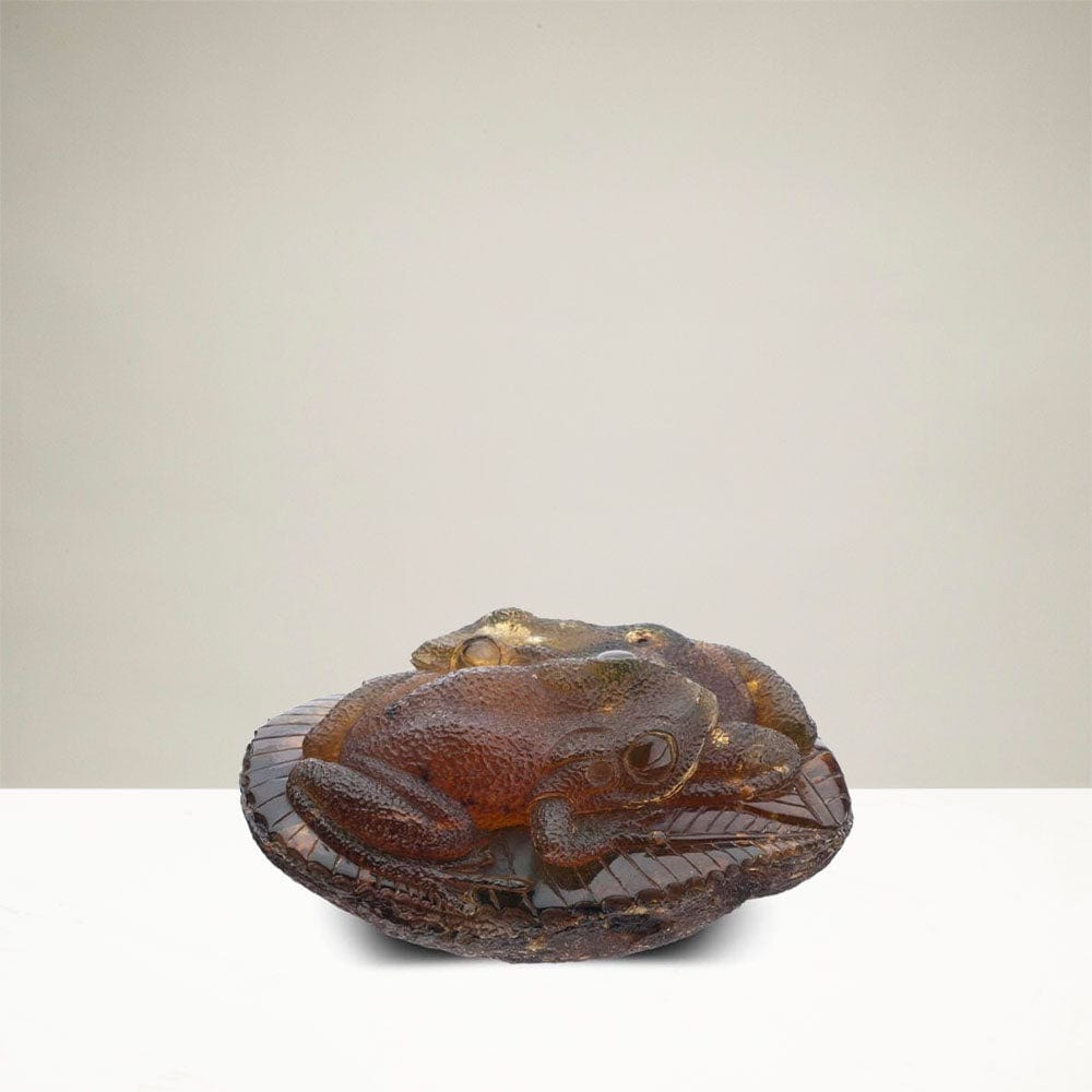 Kalifano Amber AMB3900.008 - Hand Carved Samora Amber Twin Frog - Mexico AMB3900.008