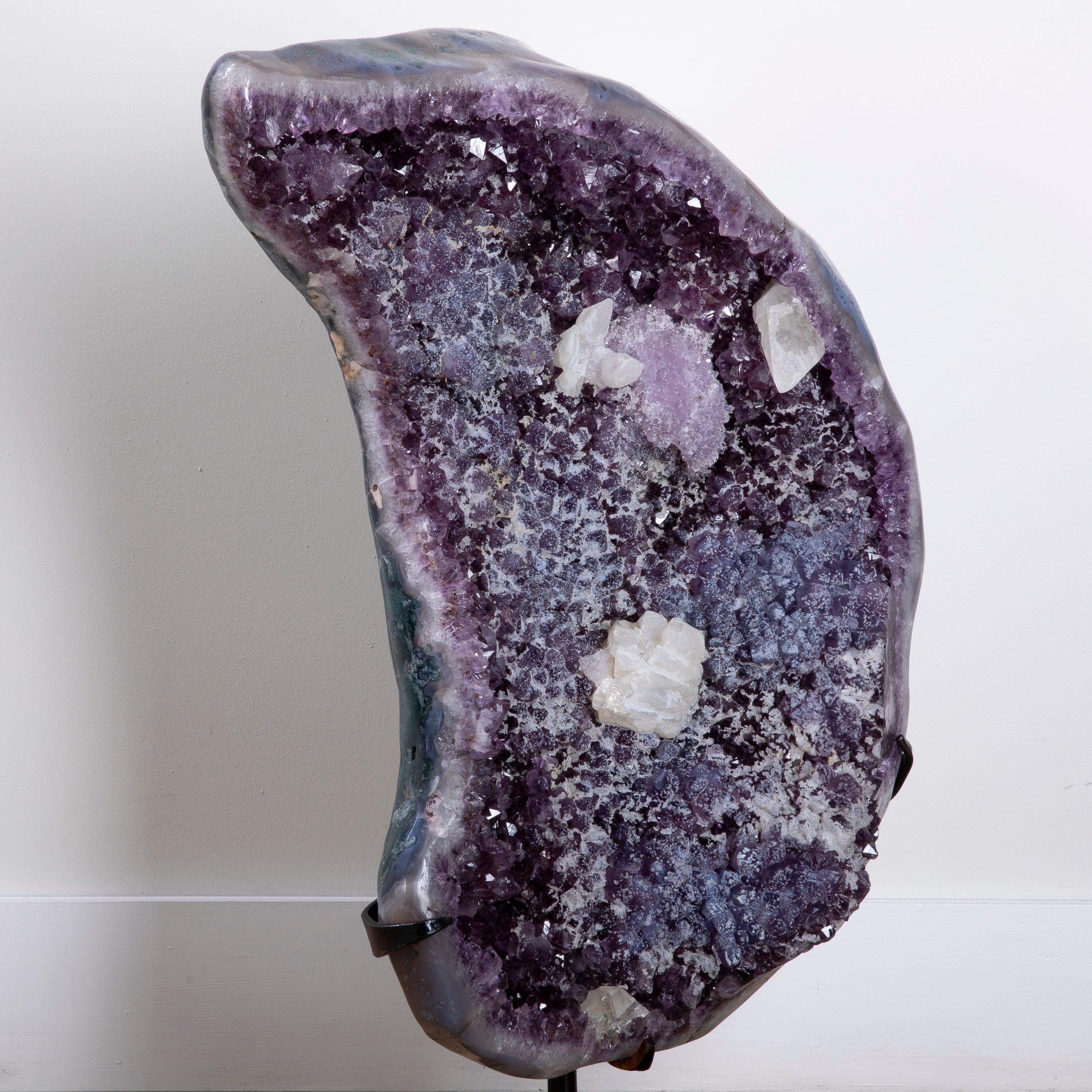 Kalifano Amethyst Amethyst Geode (Naturally formed Moon) with Calcite on Custom Stand- 30" / 90lbs BAG14000.010