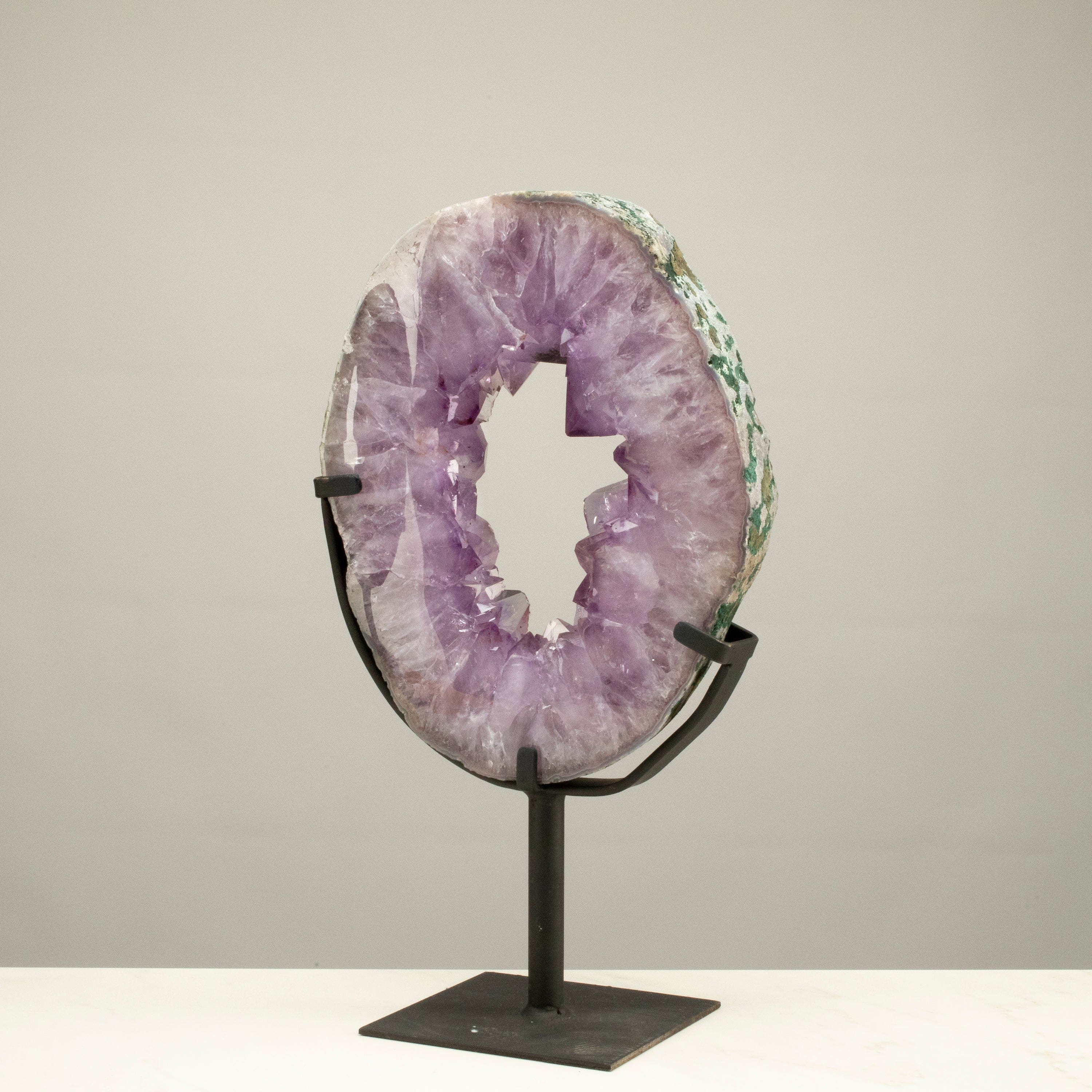 Kalifano Amethyst Amethyst Geode Slice Ring from Brazil on Custom Stand- 14" / 7.7 lbs BAGR900