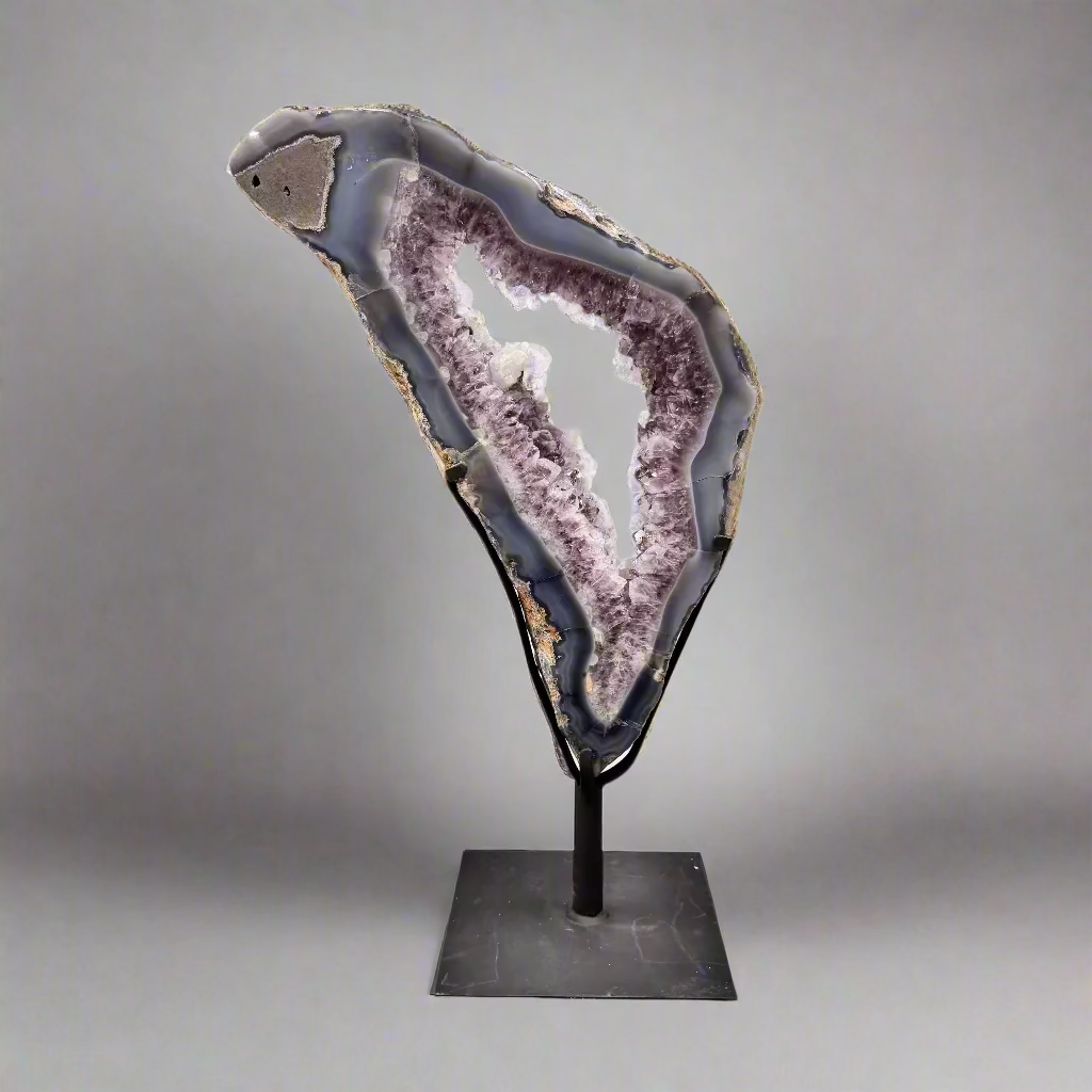Kalifano Amethyst Amethyst Geode Slice Ring from Brazil on Custom Stand- 22" / 15 lbs BAGR2800.001