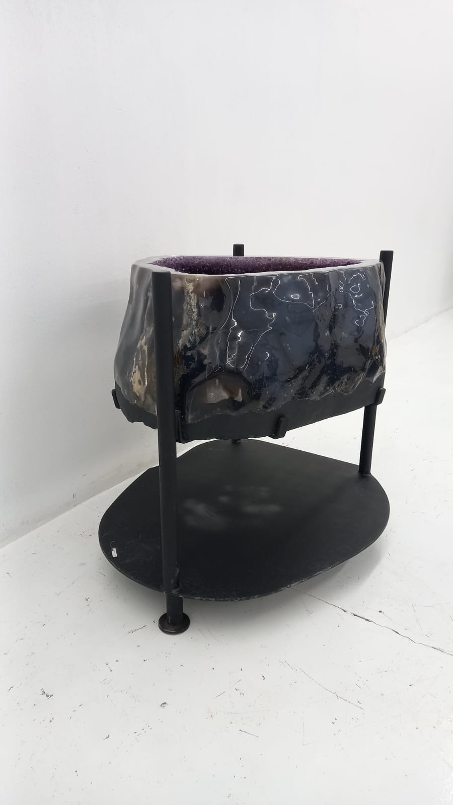 Kalifano Amethyst Amethyst Geode with Calcite Table from Brazil on Custom Stand- 33" / 498 lbs BAG68000.004