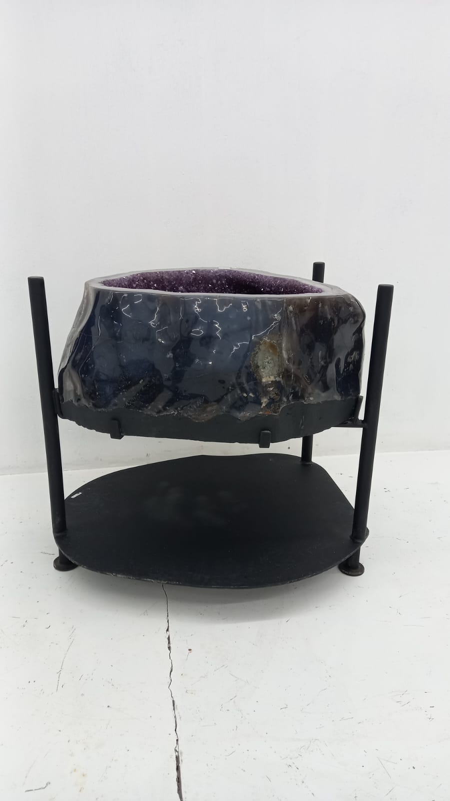 Kalifano Amethyst Amethyst Geode with Calcite Table from Brazil on Custom Stand- 33" / 498 lbs BAG68000.004