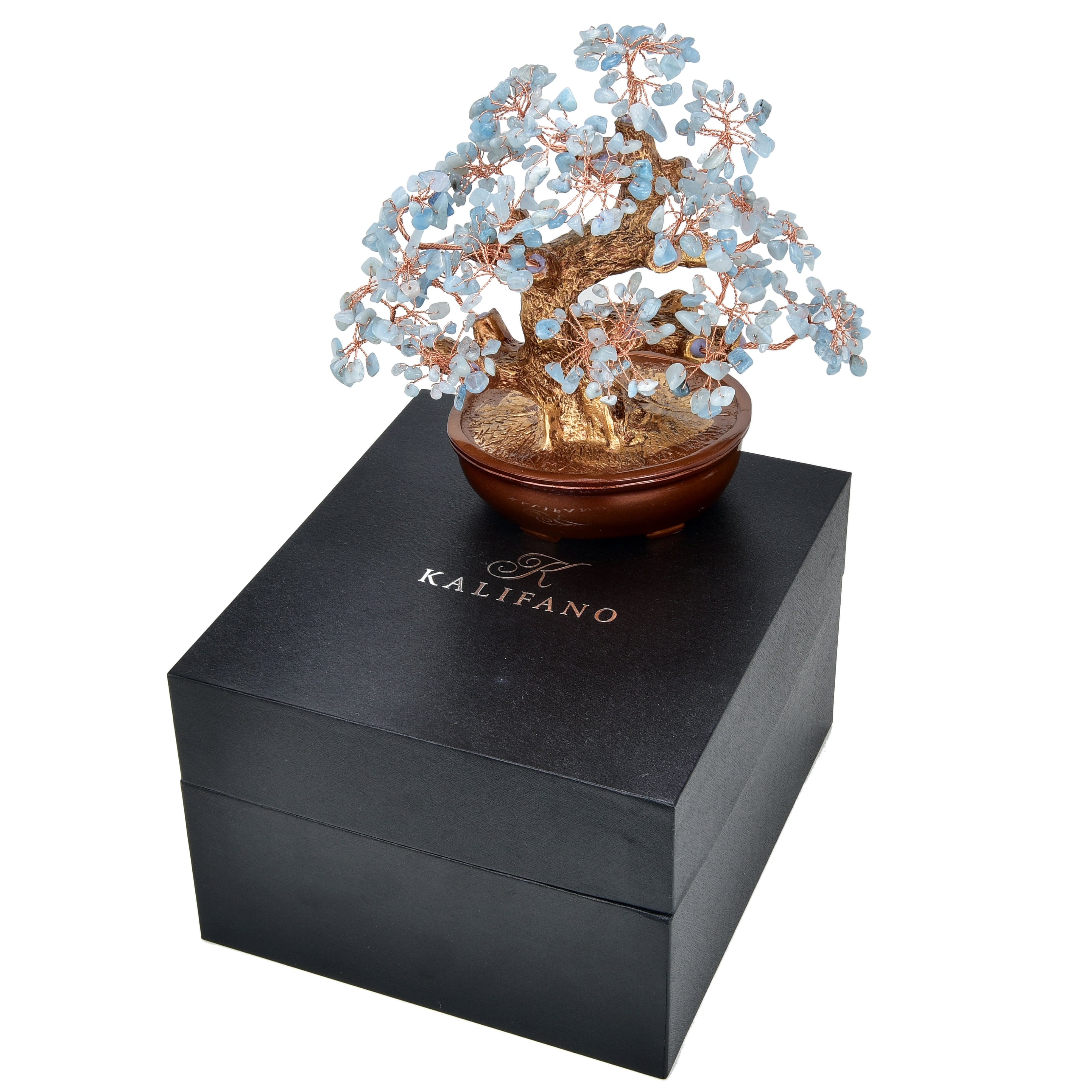 KALIFANO Aquamarine Tree of Life on Resin & Wood Base with 360 Natural Gemstones K944-AQ