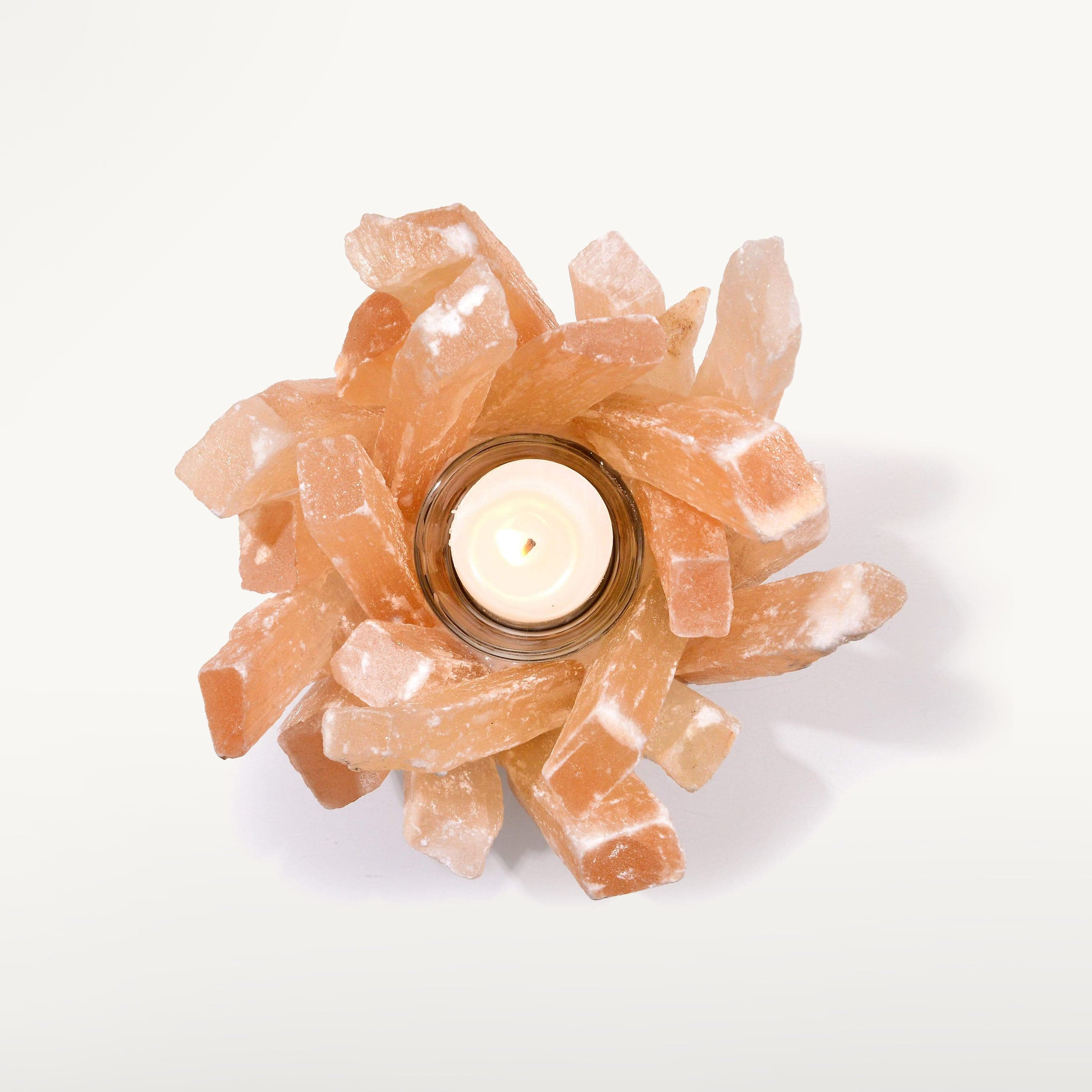 Kalifano Candle Holders Natural Peach Selenite Cluster Crystal Tealight Candle Holder GCH-13