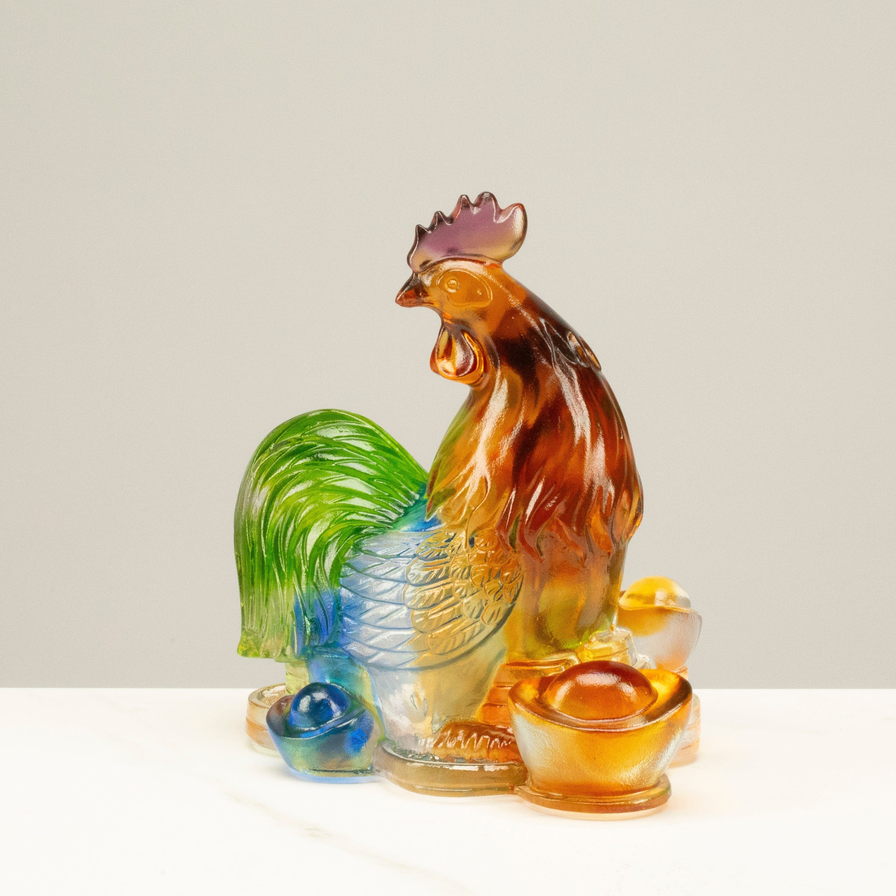 Kalifano Crystal Carving Elegant Rooster Crystal Carving - A Symbol of Vigilance and Positivity CRZ210-ROO