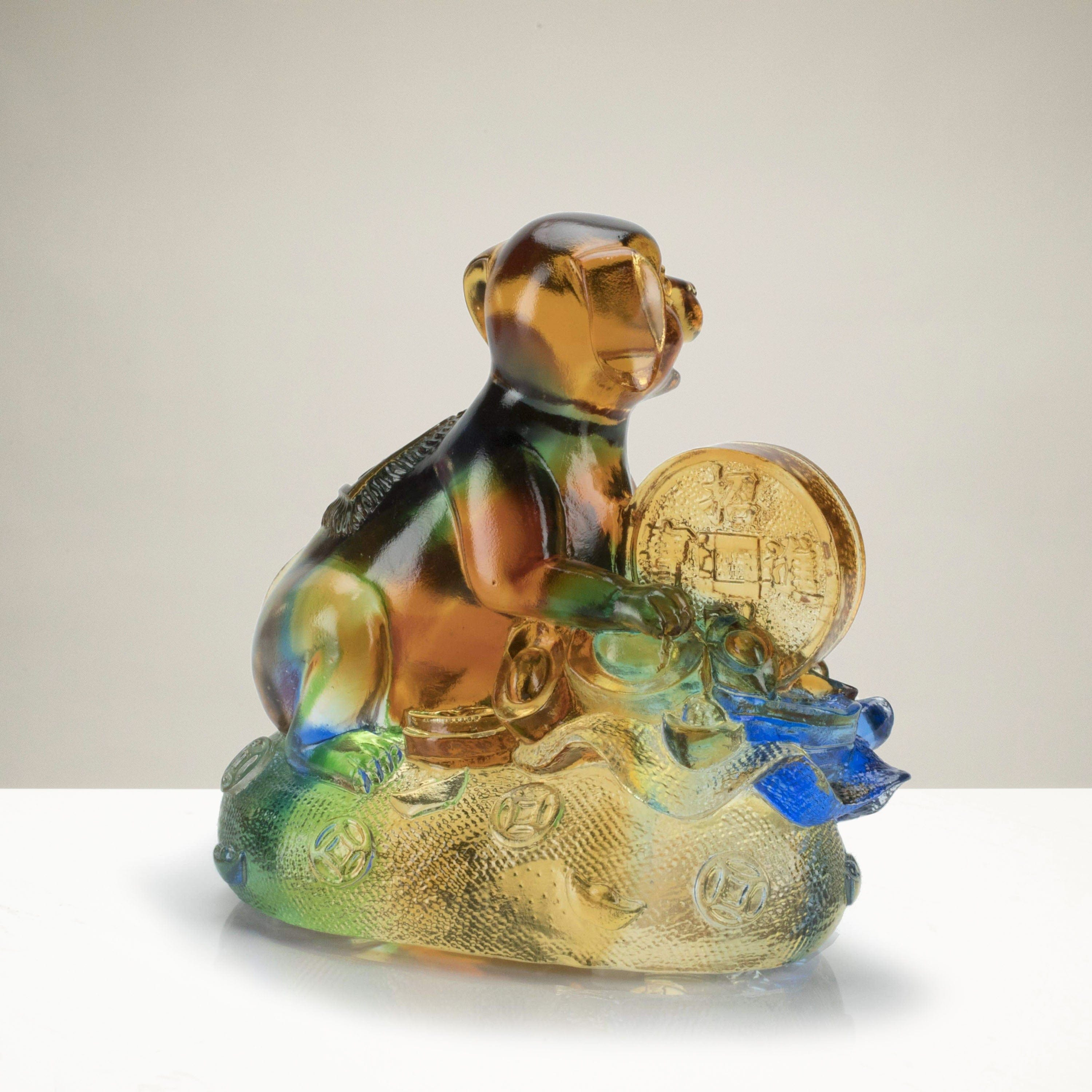 Kalifano Crystal Carving Lucky dog with Coin Glass Carving Art CRYSTAL.187