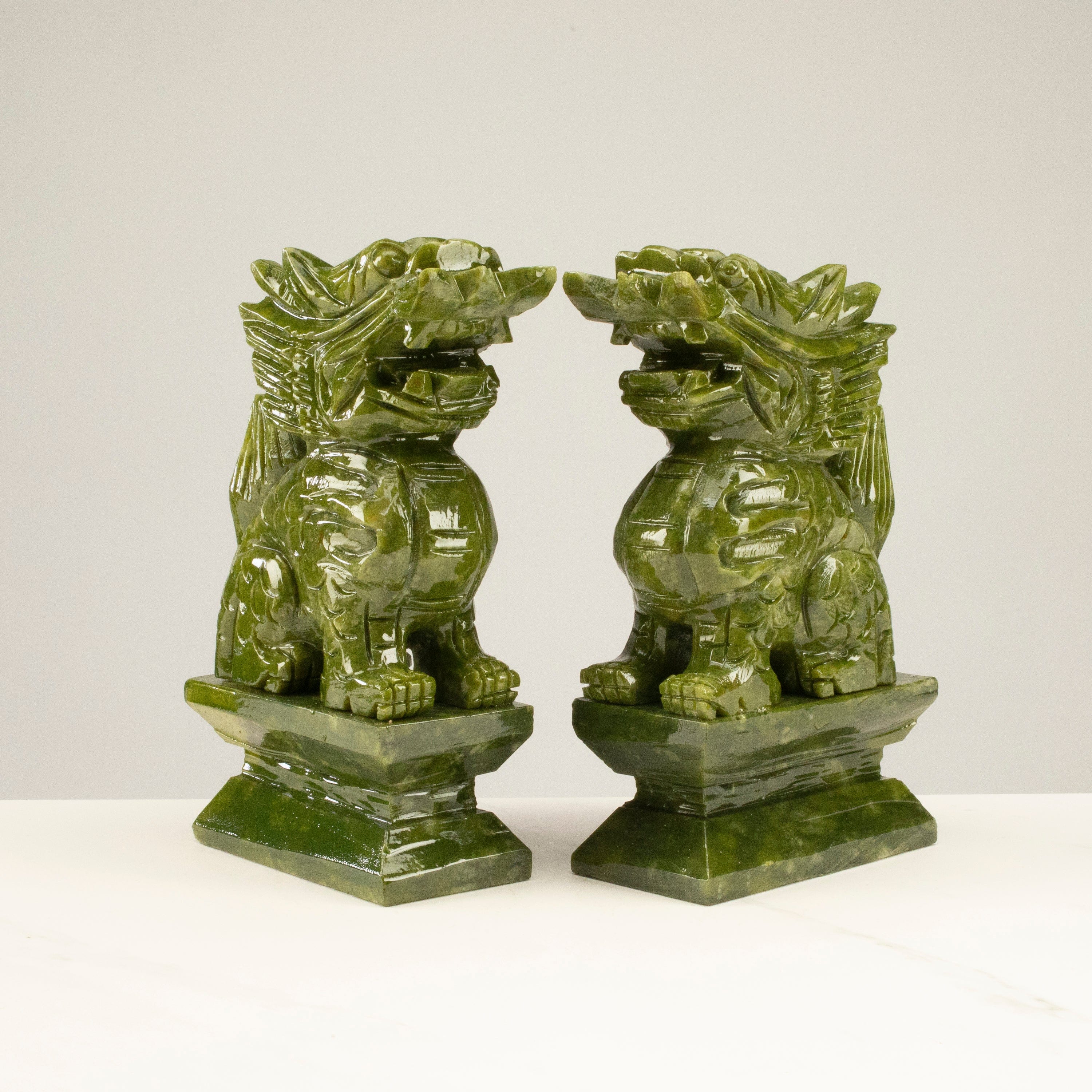 Kalifano Crystal Carving Magnificent Kylin Dragon Jade Carving Pair - A Symbol of Protection and Peace CV230-KD-JADE