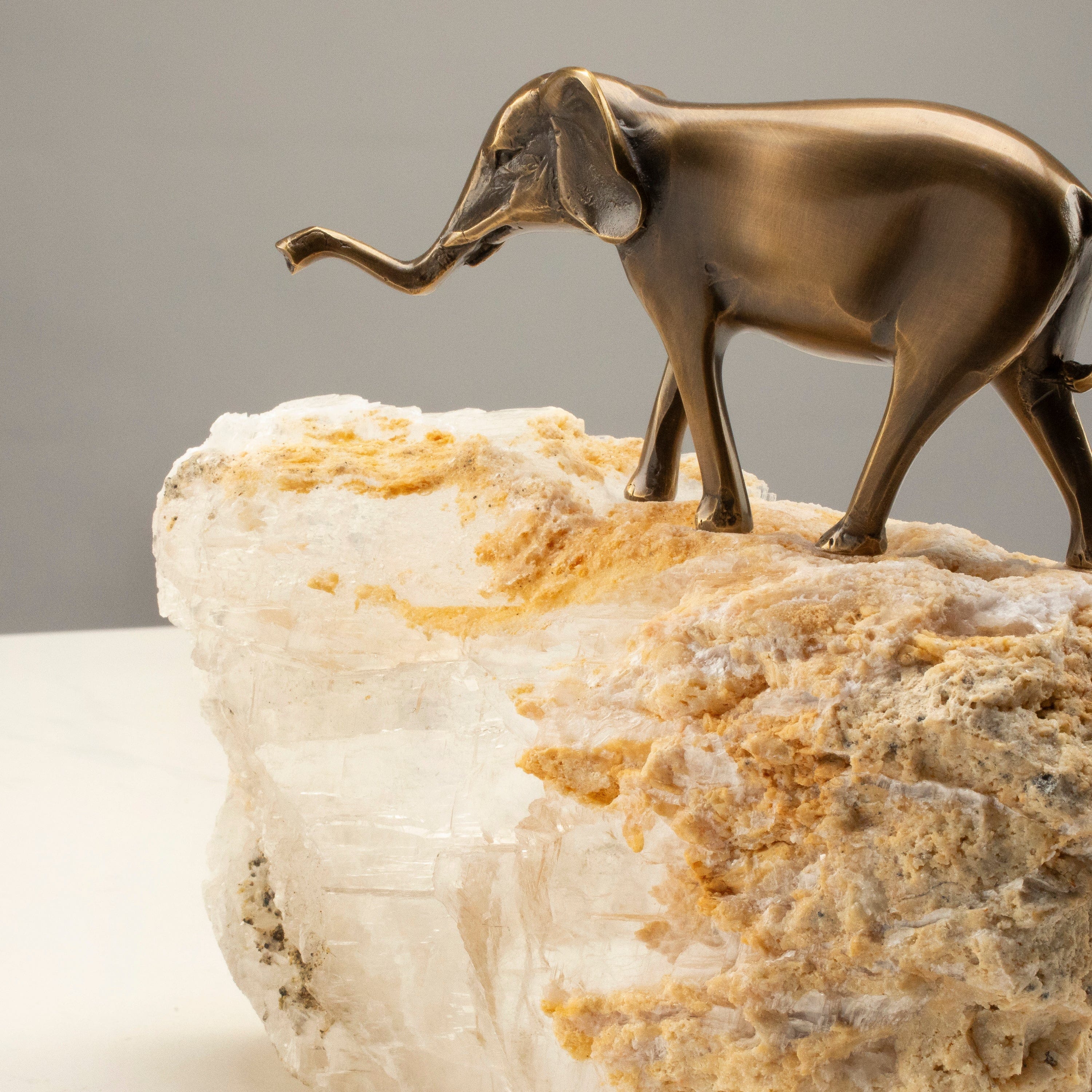 KALIFANO Crystal Home Decor Brass Elephant on Calcite Base H1446B