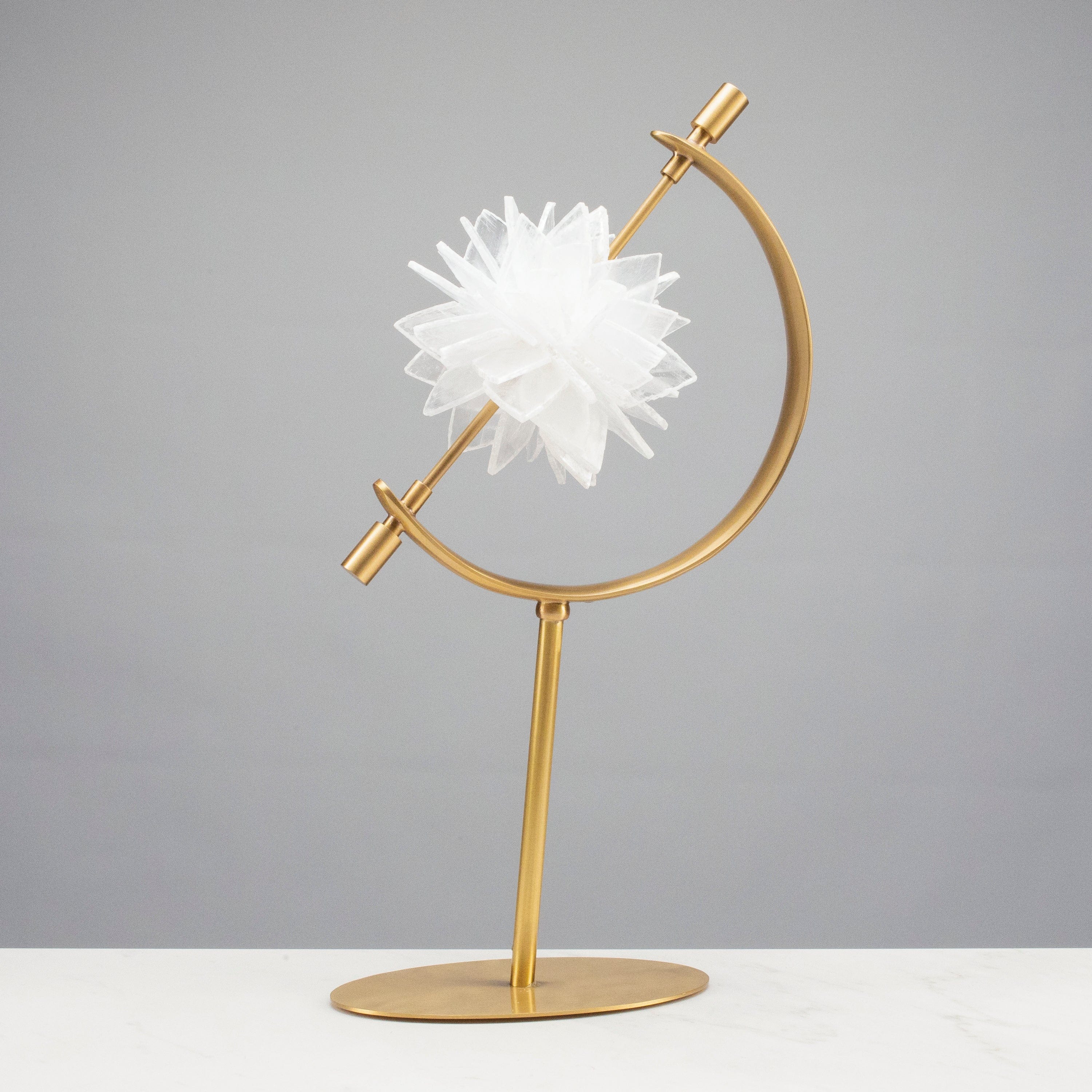 KALIFANO Crystal Home Decor Calcite Flower on Arc Brass Stand HG1457A-SL