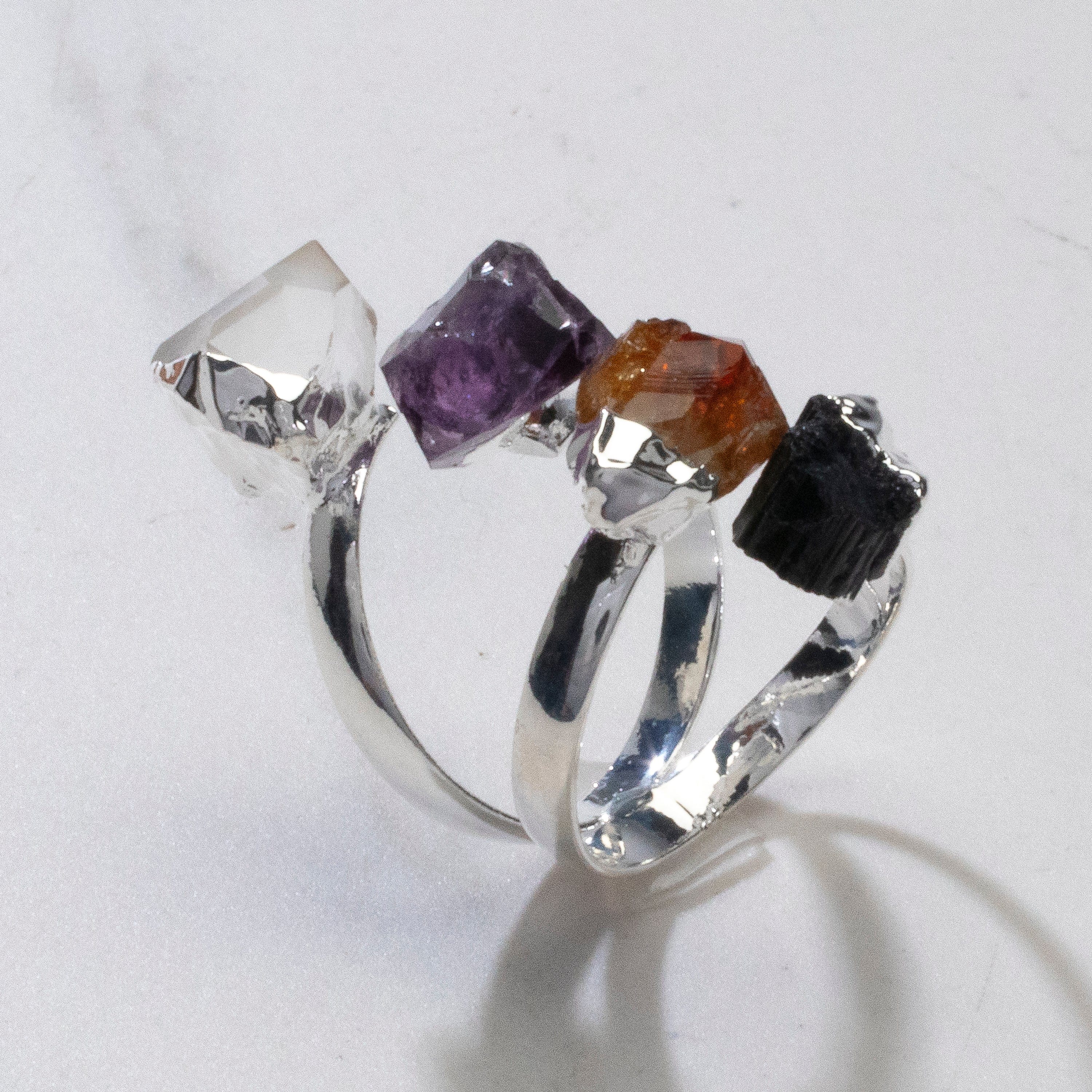 KALIFANO Crystal Jewelry Adjustable Multi-Gemstone Silver Ring CJRS-513-MT