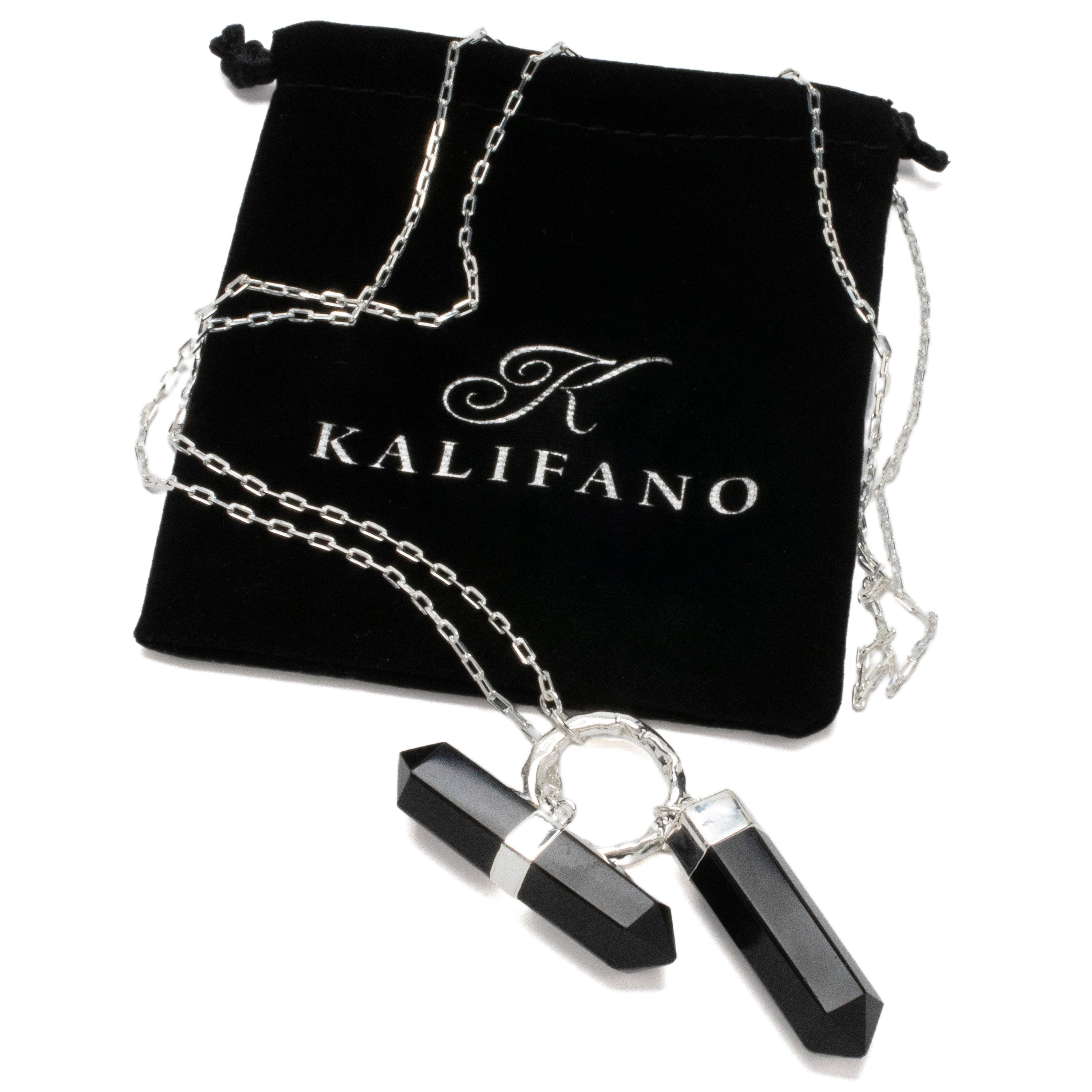 KALIFANO Crystal Jewelry Black Onyx Y Necklace CJN-2022-BO