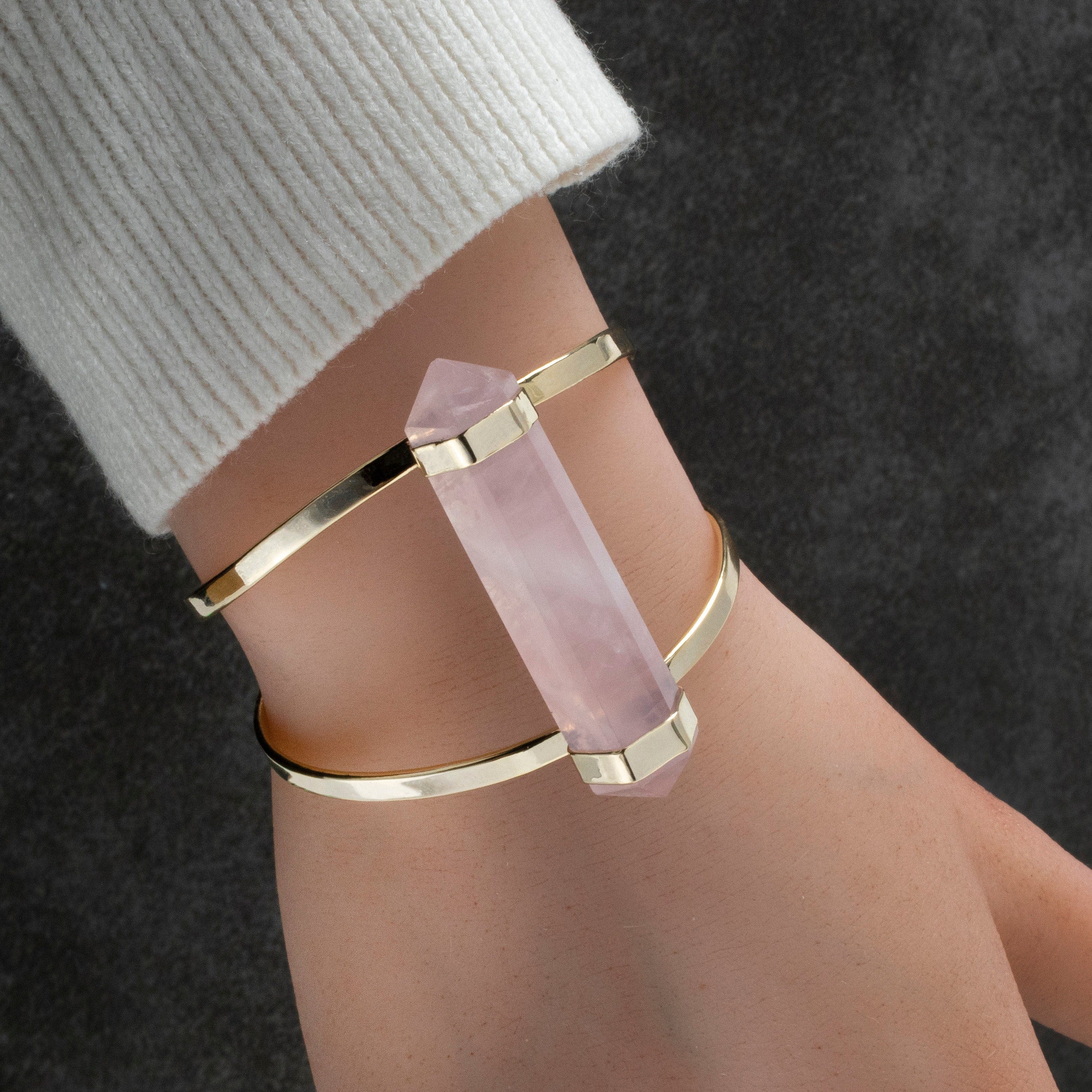 Kalifano Crystal Jewelry Double Terminated Rose Quartz Cuff Bracelet CJB-1017-RQ