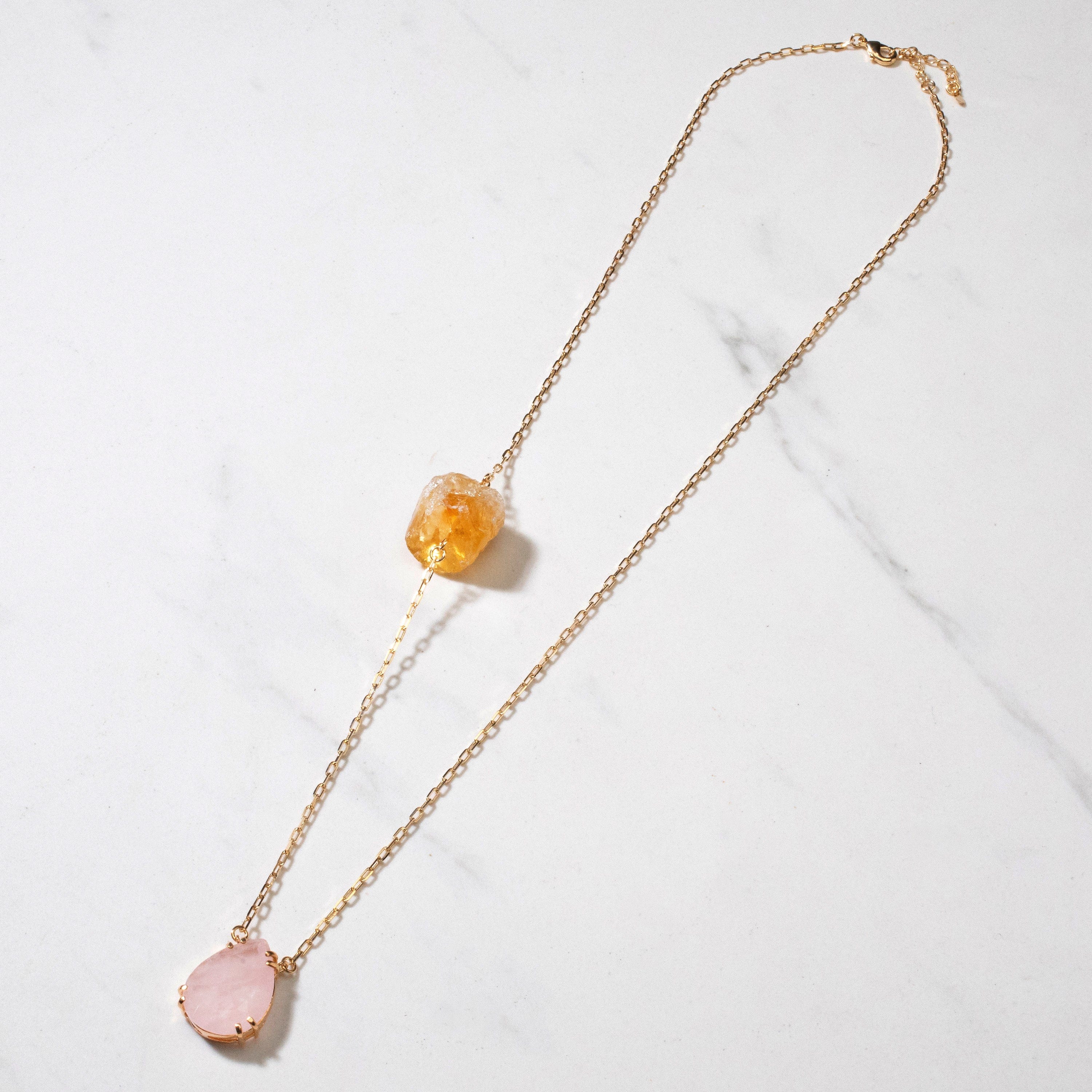 KALIFANO Crystal Jewelry Rose Quartz & Citrine Drop Necklace CJN-2067-RQ+CT