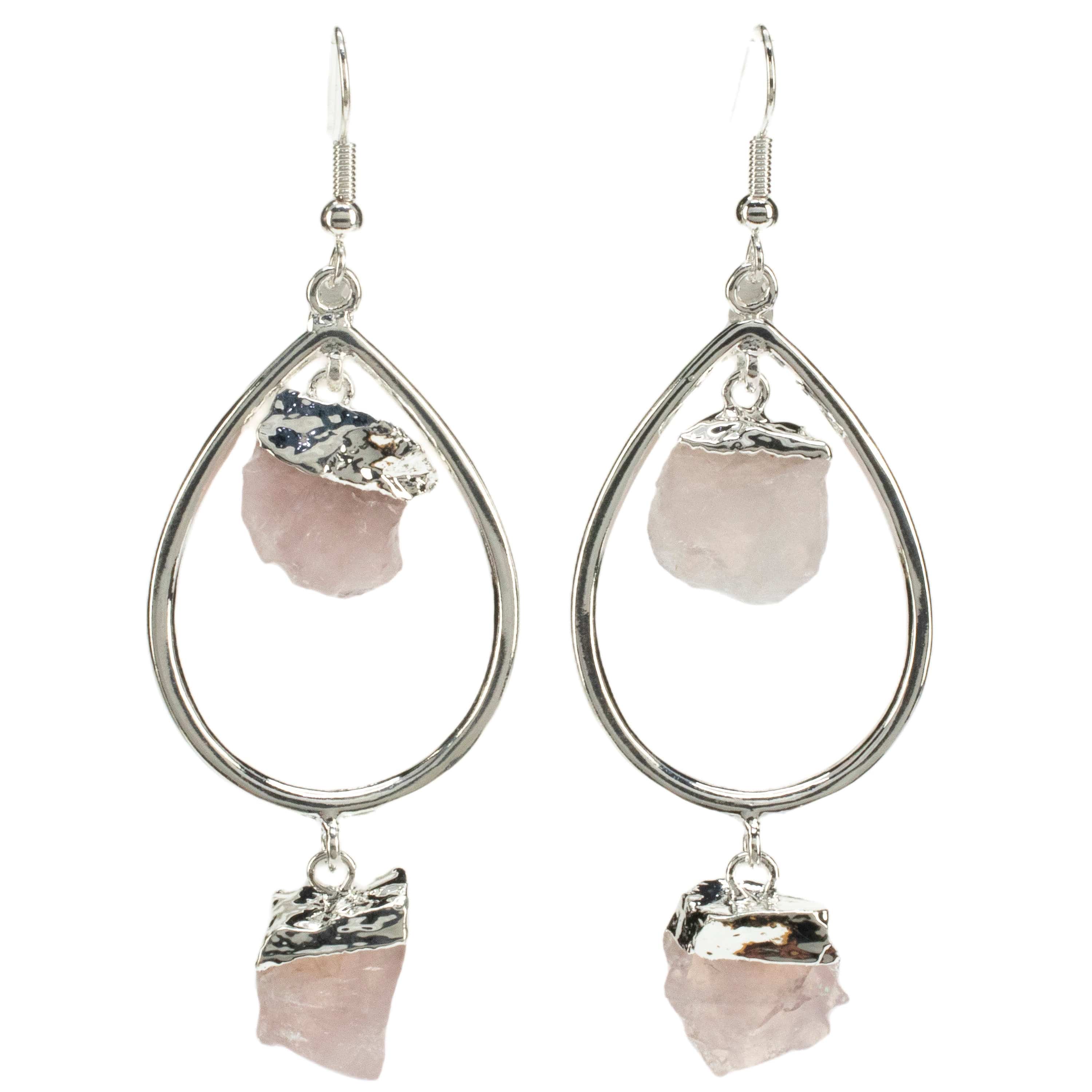 Kalifano Crystal Jewelry Rose Quartz Crystal Drop French Hook Earrings CJE-1548-RQ