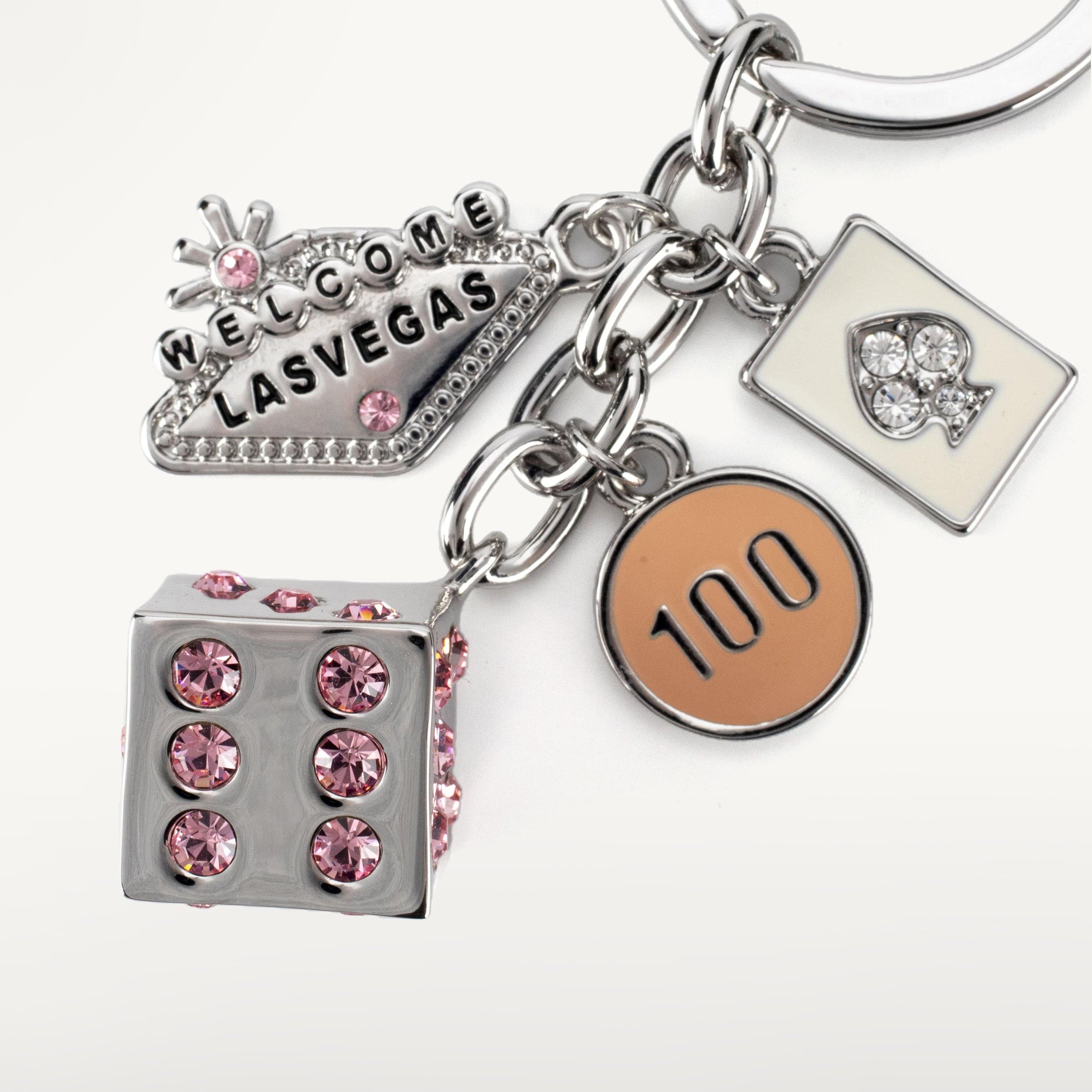 Kalifano Crystal Keychains Las Vegas Welcome Sign Dice Pink Keychain made with Swarovski Crystals SKC-188