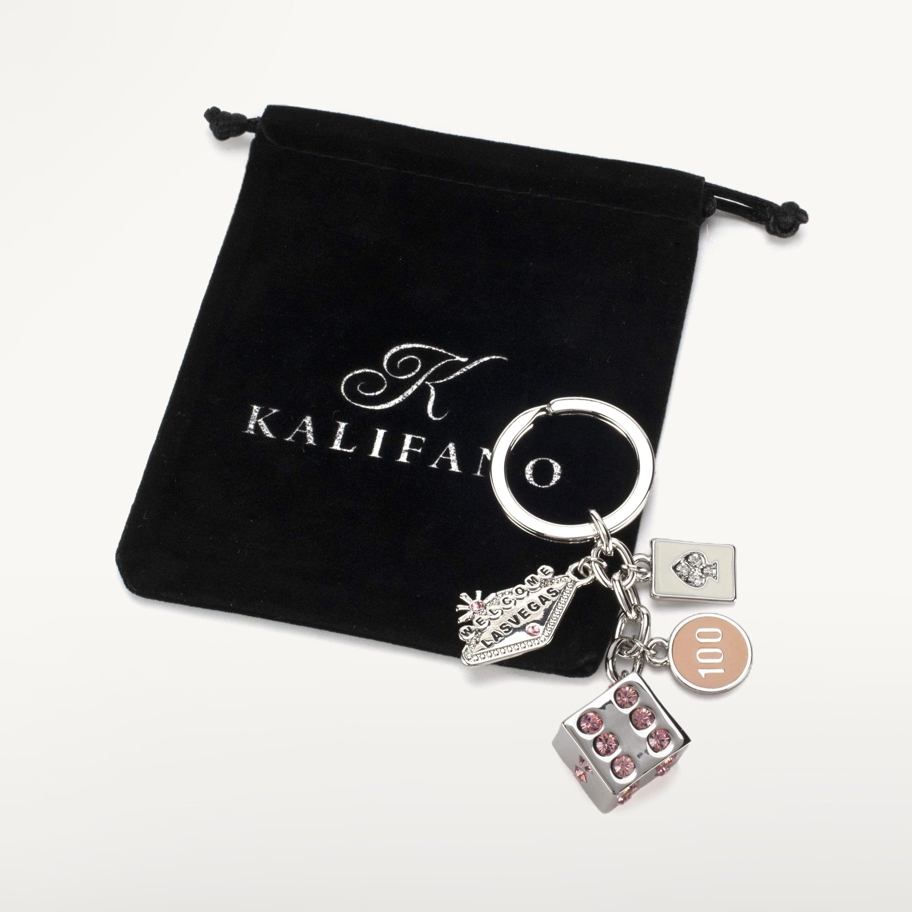 Kalifano Crystal Keychains Las Vegas Welcome Sign Dice Pink Keychain made with Swarovski Crystals SKC-188